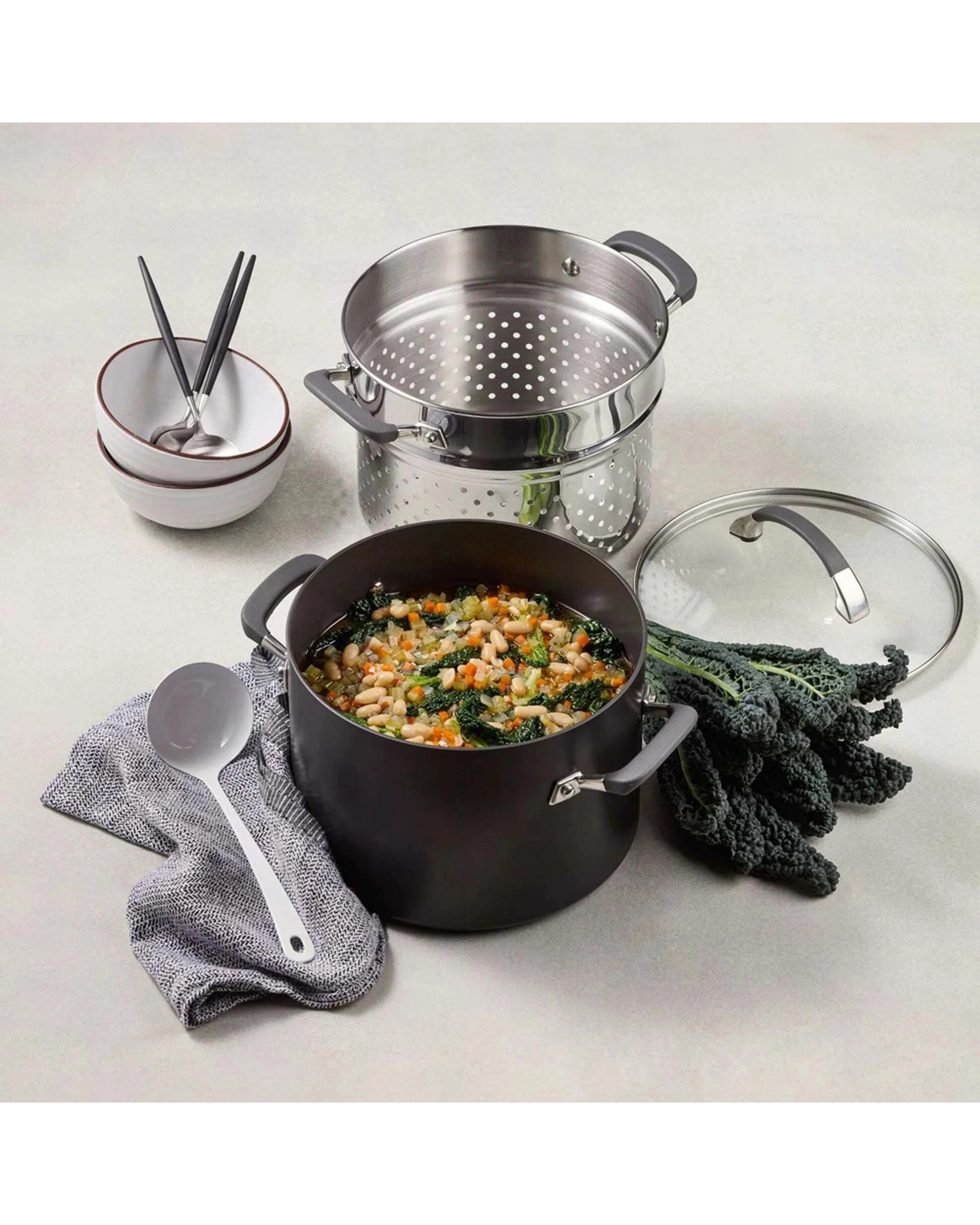3 Anolon Endurance+ Non-Stick Induction Stockpot 24cm/7.6L With Pasta Insert - Black, 3 of 3