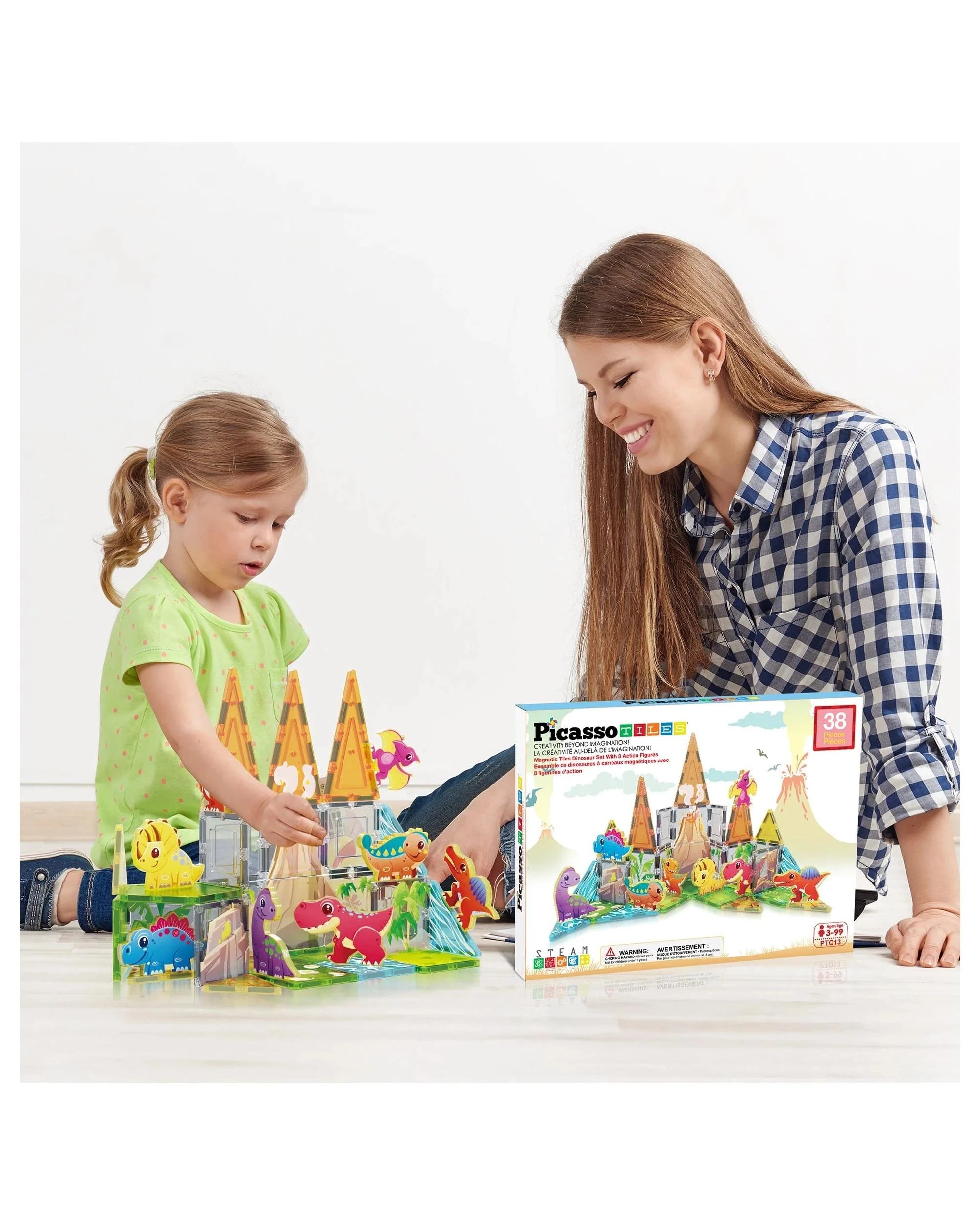 3 PicassoTiles Magnetic Tile Dino World Adventure Set Building Set 38 Pieces, 3 of 8