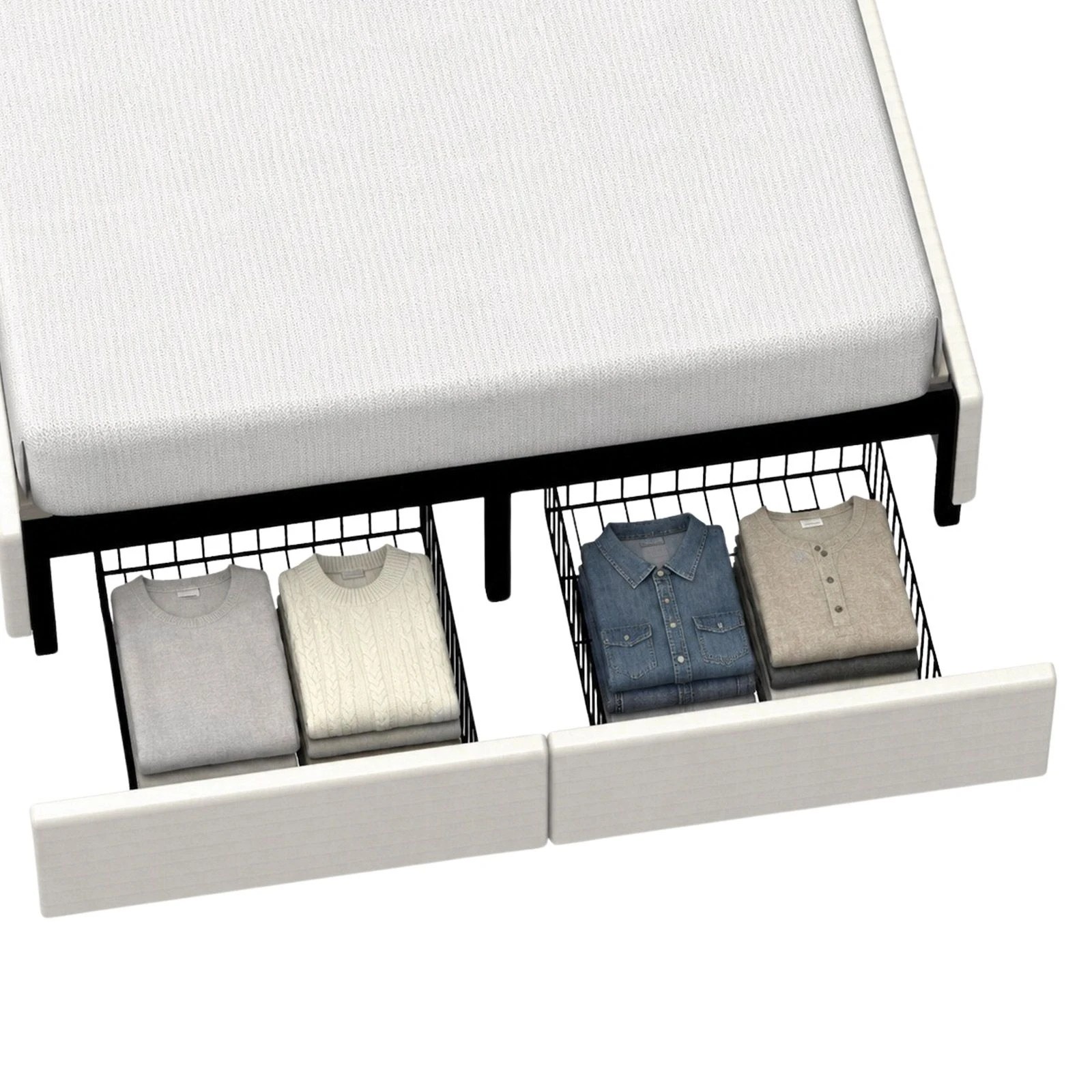 6 Ausway Wooden Queen Bed Frame Mattress Base with Upholstered Fabric Headboard & Under-Bed Storage Drawers, 6 of 6