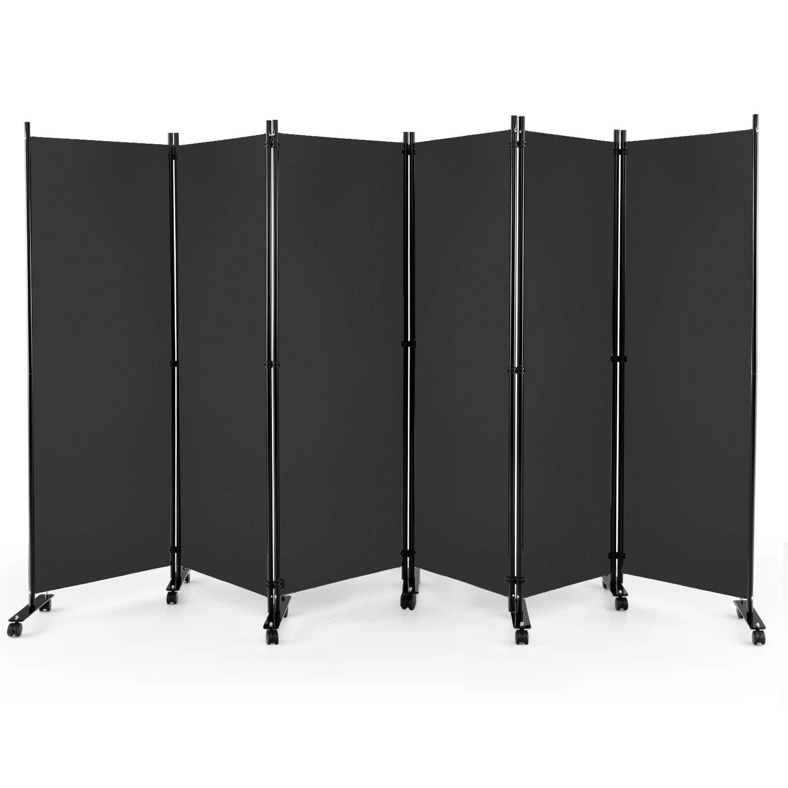 1 Costway 1.72m 6-Panel Folding Room Divider Rolling Mobile Privacy Screen w/Lockable Wheels - Grey, 1 of 3
