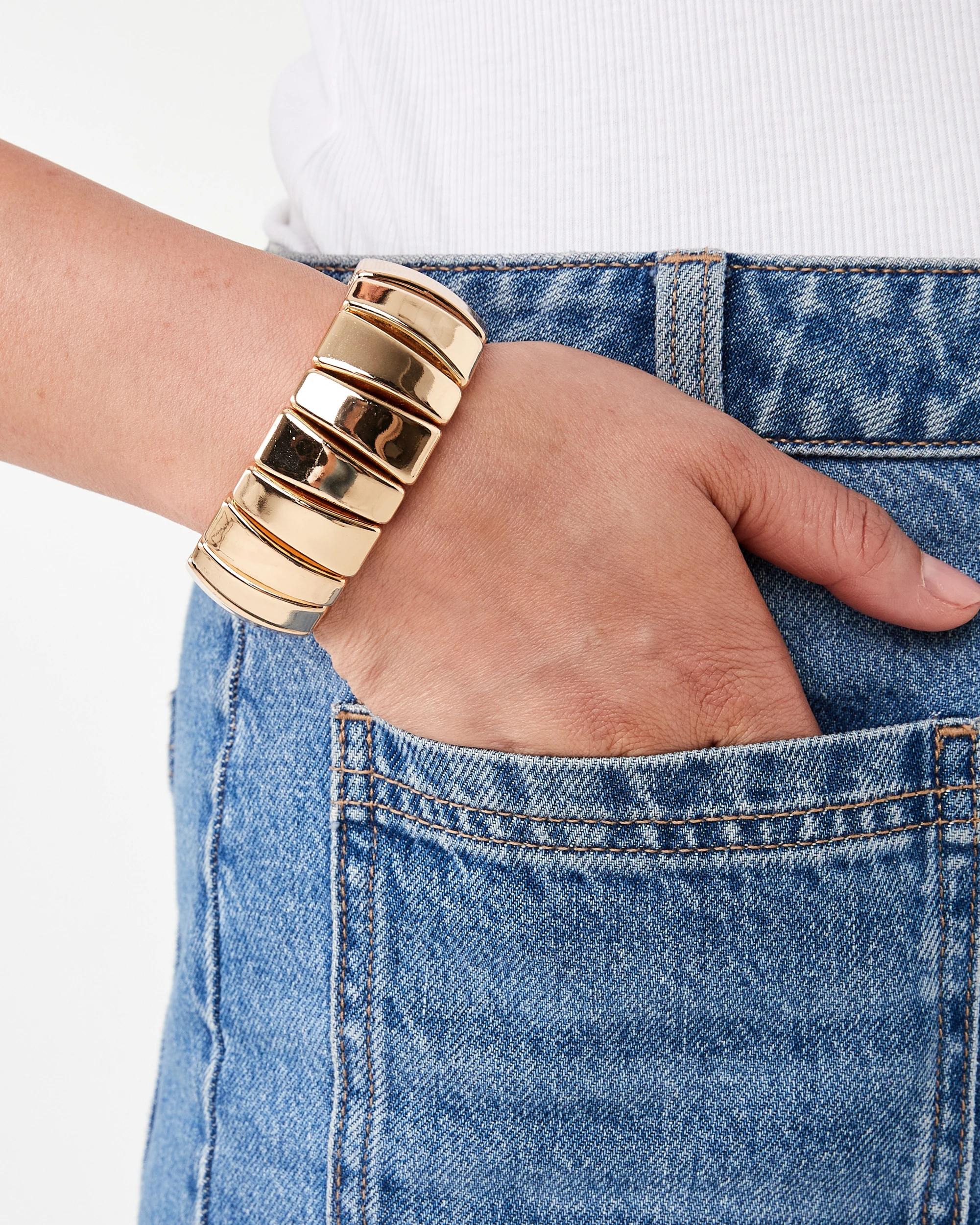 4 Chunky Stretch Bracelet - Gold Tone Gold, 4 of 5