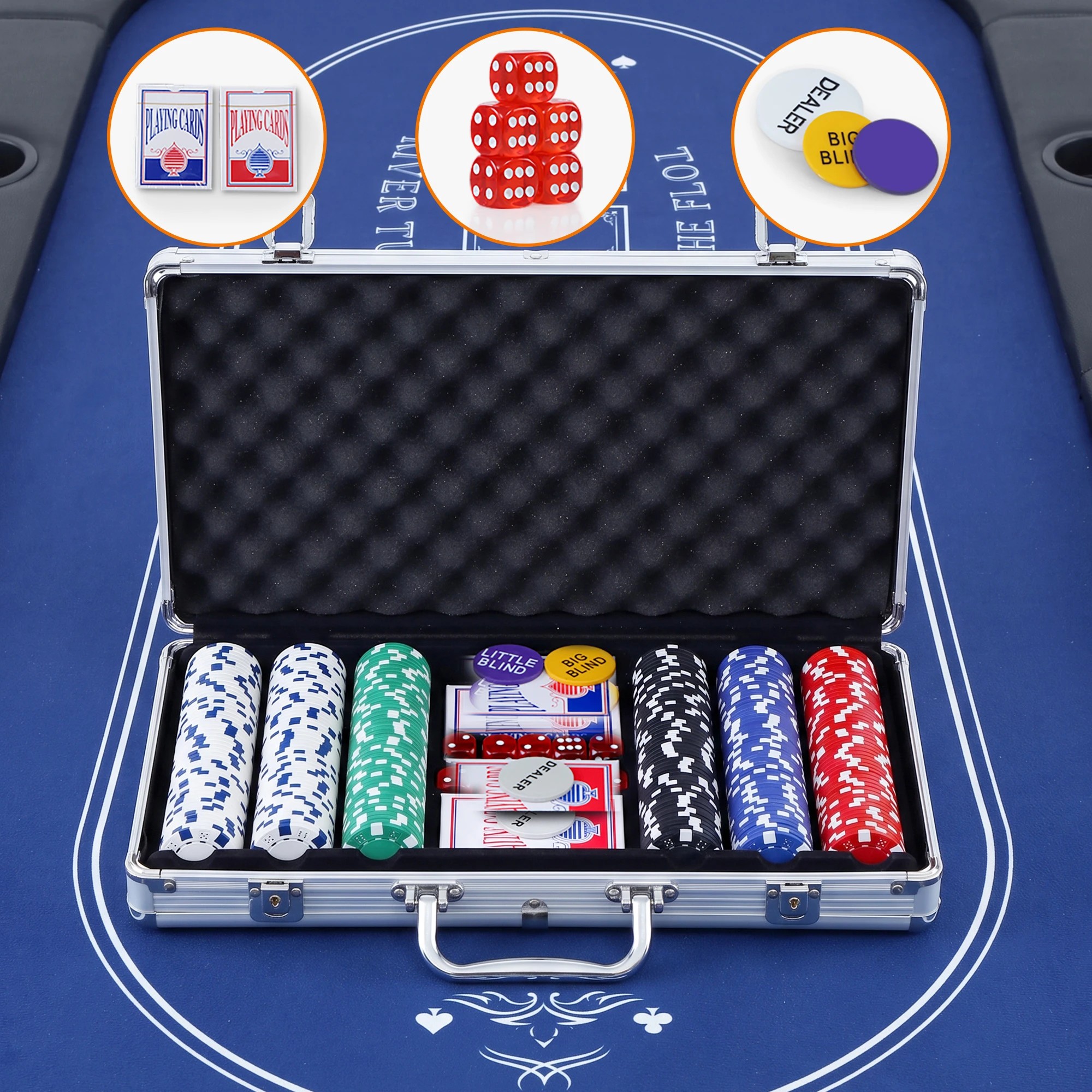 7 Everfit 8 Player 1.8m Folding Poker Table and 300pcs Chips Set Portable Card Game Layout - Multi, 7 of 8