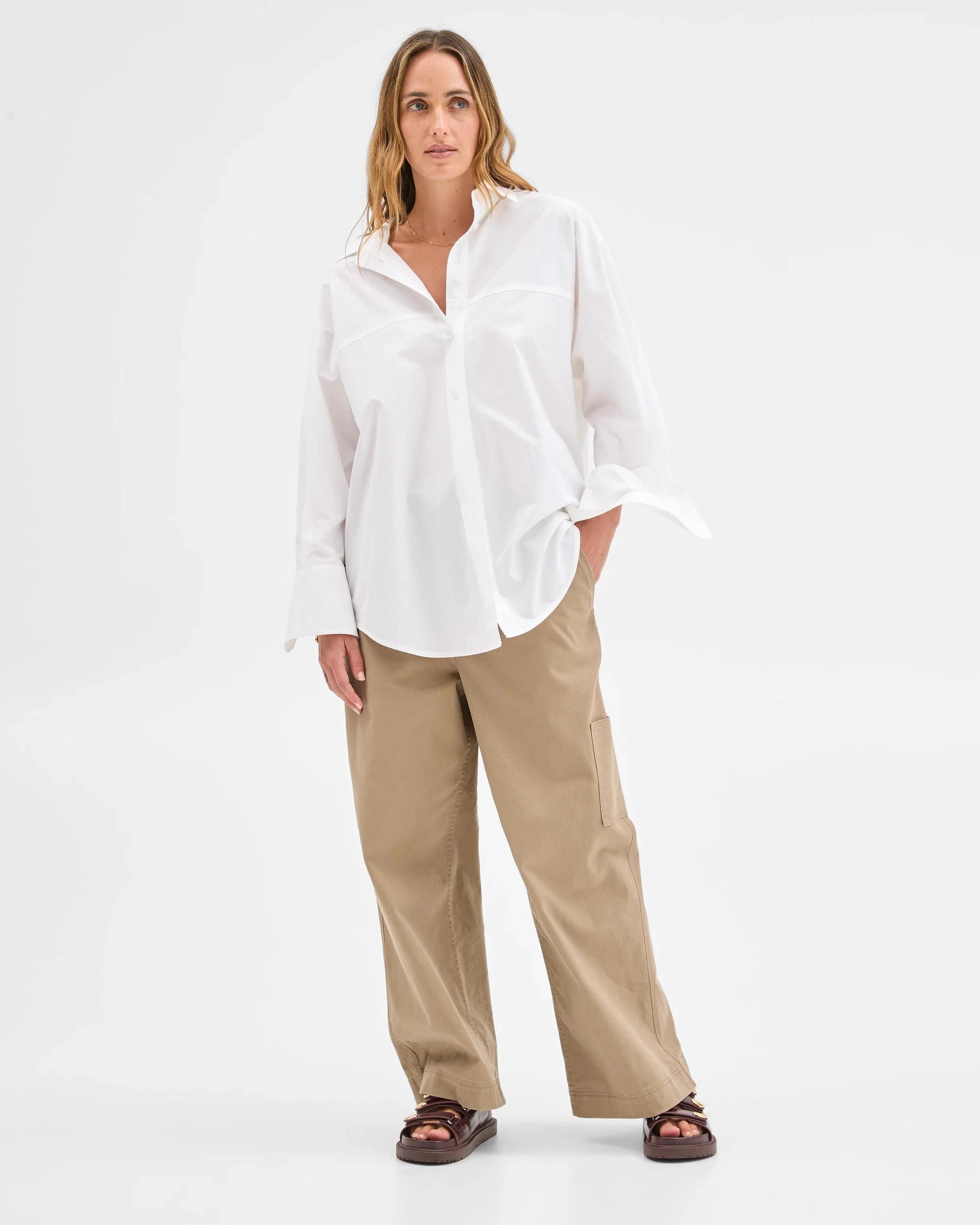 1 Target Woman Australian Cotton Long Sleeve Seam Shirt WHITE, 1 of 6