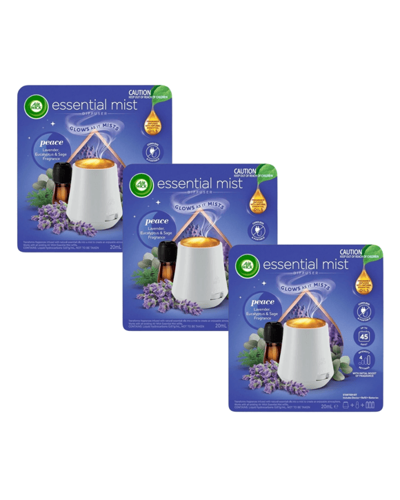 Air Wick Essential Mist Diffuser Peace Lavender Eucalyptus Sage 20mL x3