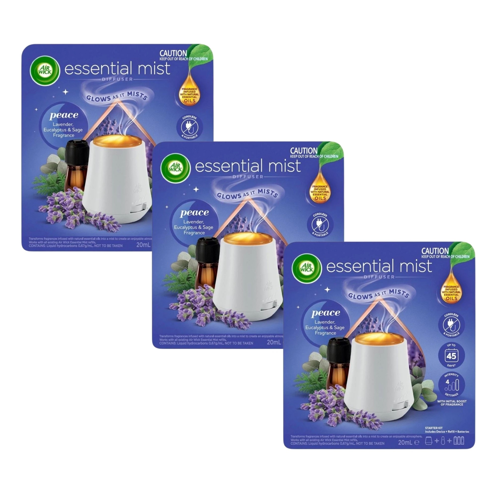 1 Air Wick Essential Mist Diffuser Peace Lavender Eucalyptus Sage 20mL x3, 1 of 3