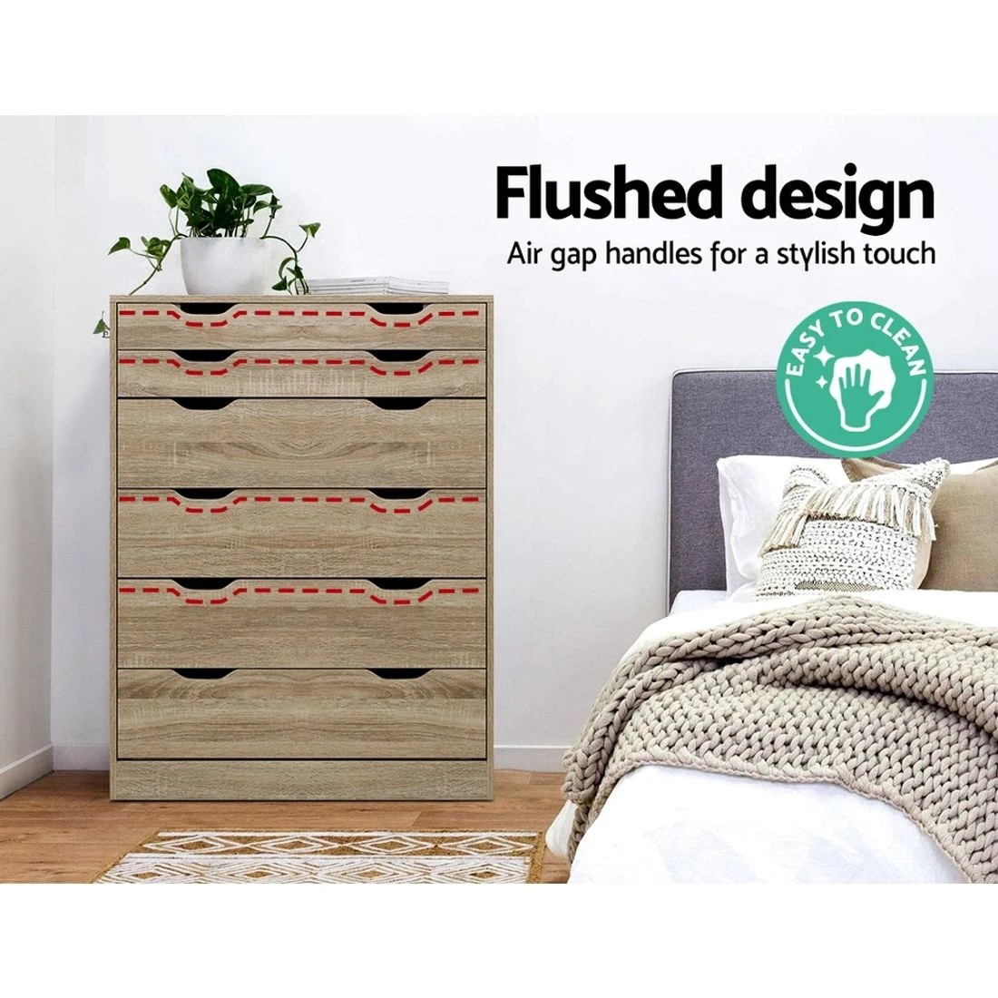 8 Artiss 6 Chest of Drawers Bedroom Storage Tallboy Cabinet Clothes Organizer Smooth Runners Modern Decor - Natural, 8 of 8
