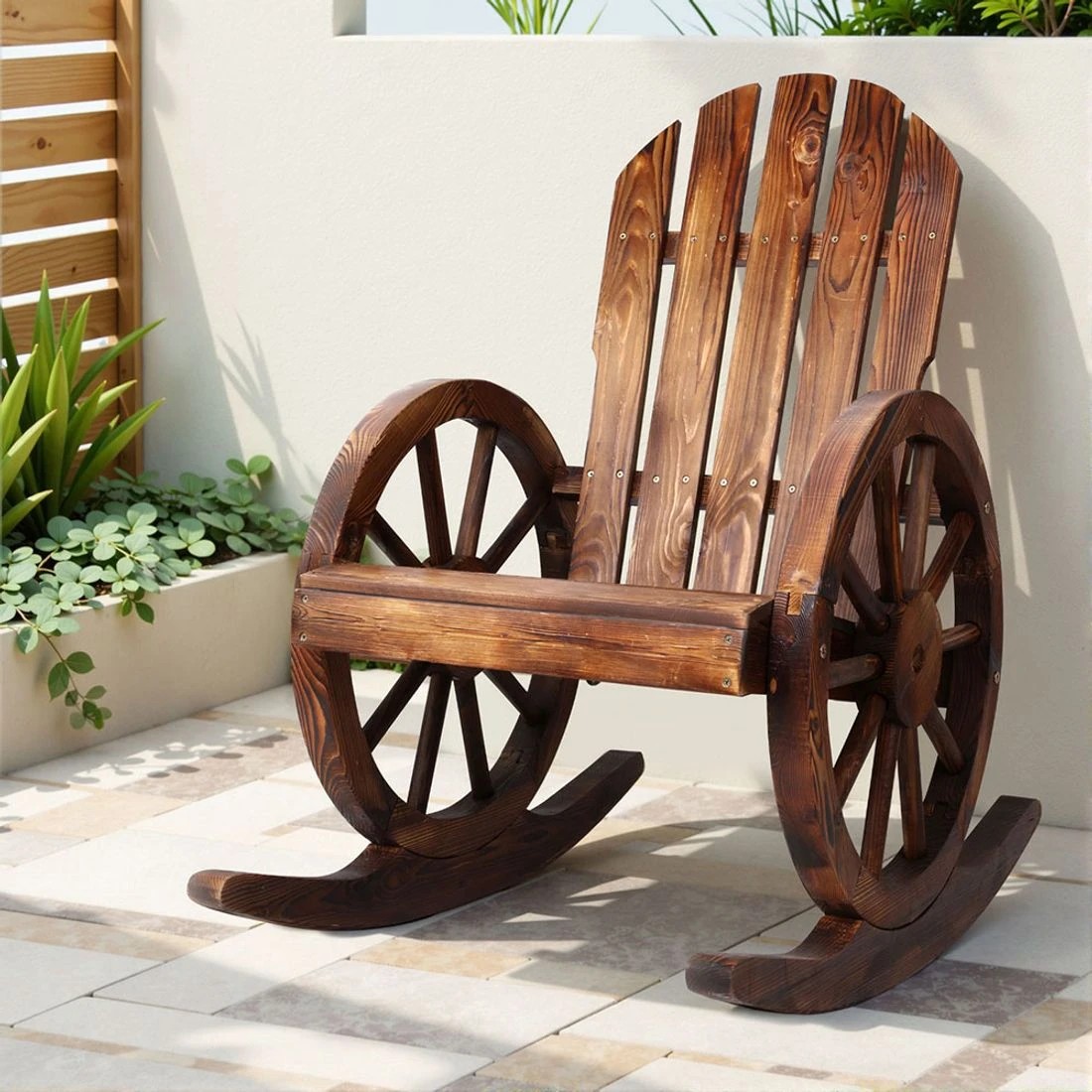 3 Gardeon Rocking Chairs en Wagon Chair Outdoor Furniture Lounge Patio Garden - Brown, 3 of 5