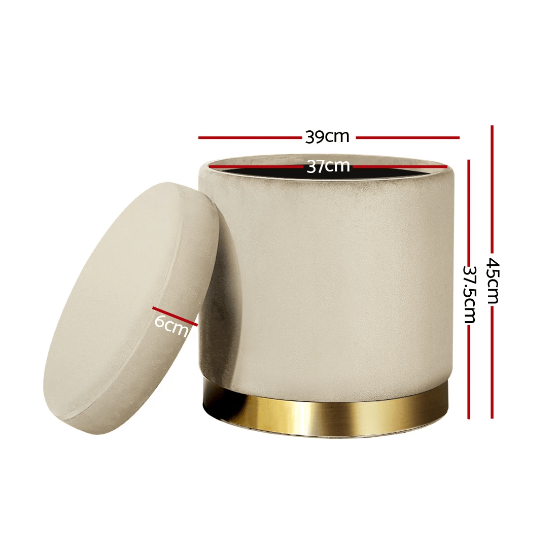 2 Artiss Ottoman Storage Foot Stool Round Velvet - Beige, 2 of 6