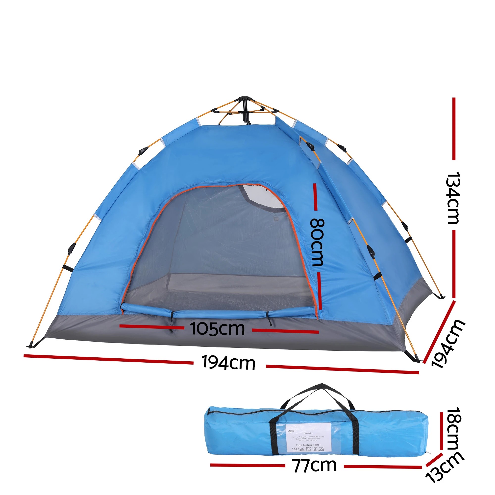 2 Weisshorn Camping Tent Instant Tent Pop up 2 Person Outdoor Hiking Tents Hiking - Blue, 2 of 7