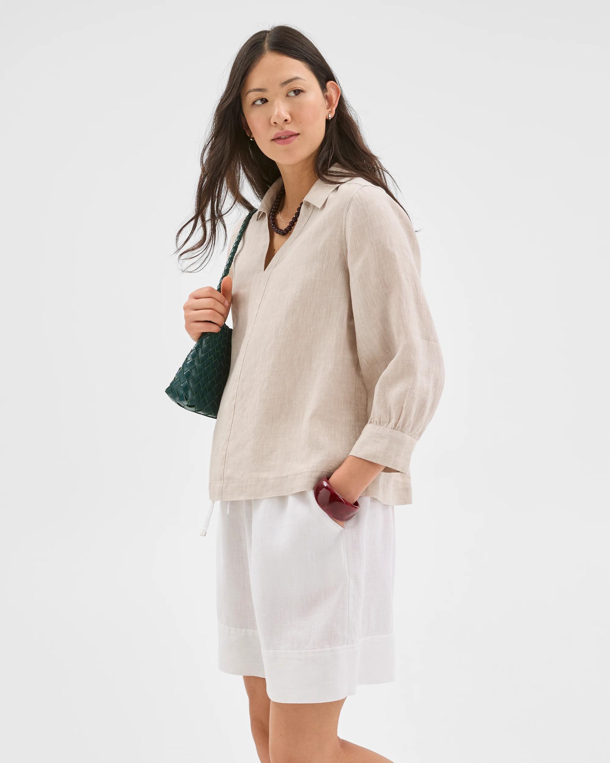 3 Target Woman European Linen Long Sleeve Popover Top FLAX, 3 of 6