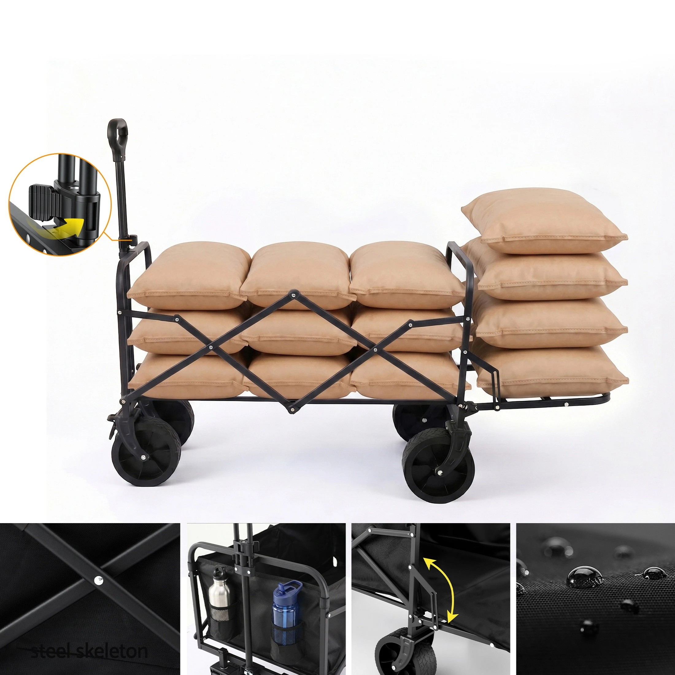 7 Gardeon Folding Camping Wagon Heavy Duty Utility Cart with Tailgate Table 150L - Black, 7 of 9