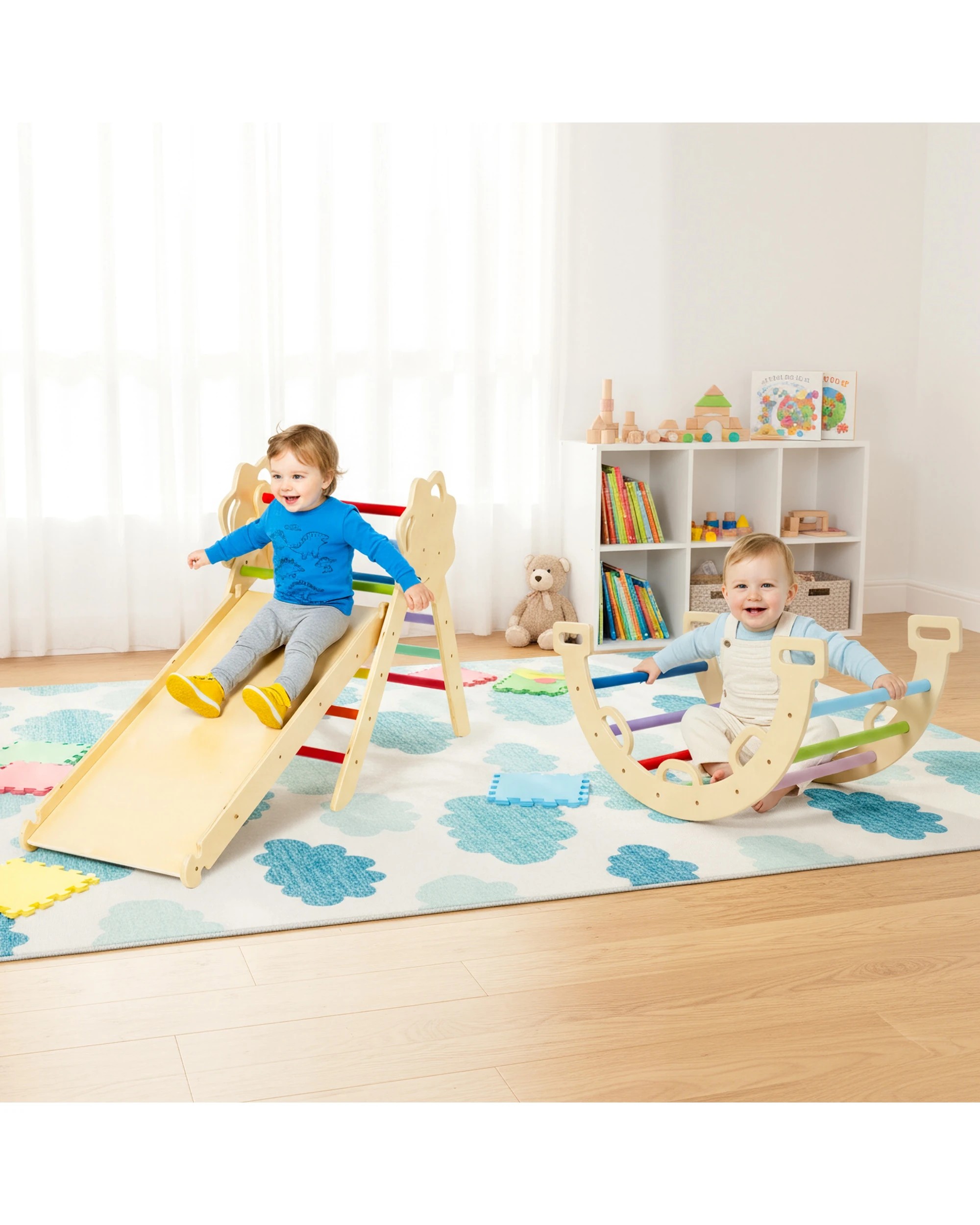 3 Advwin 8-in-1 Baby Climbing Frame Set Wooden Toddler Climbing Toys Kids Playground Climber Playset Jungle Gyms, 3 of 8