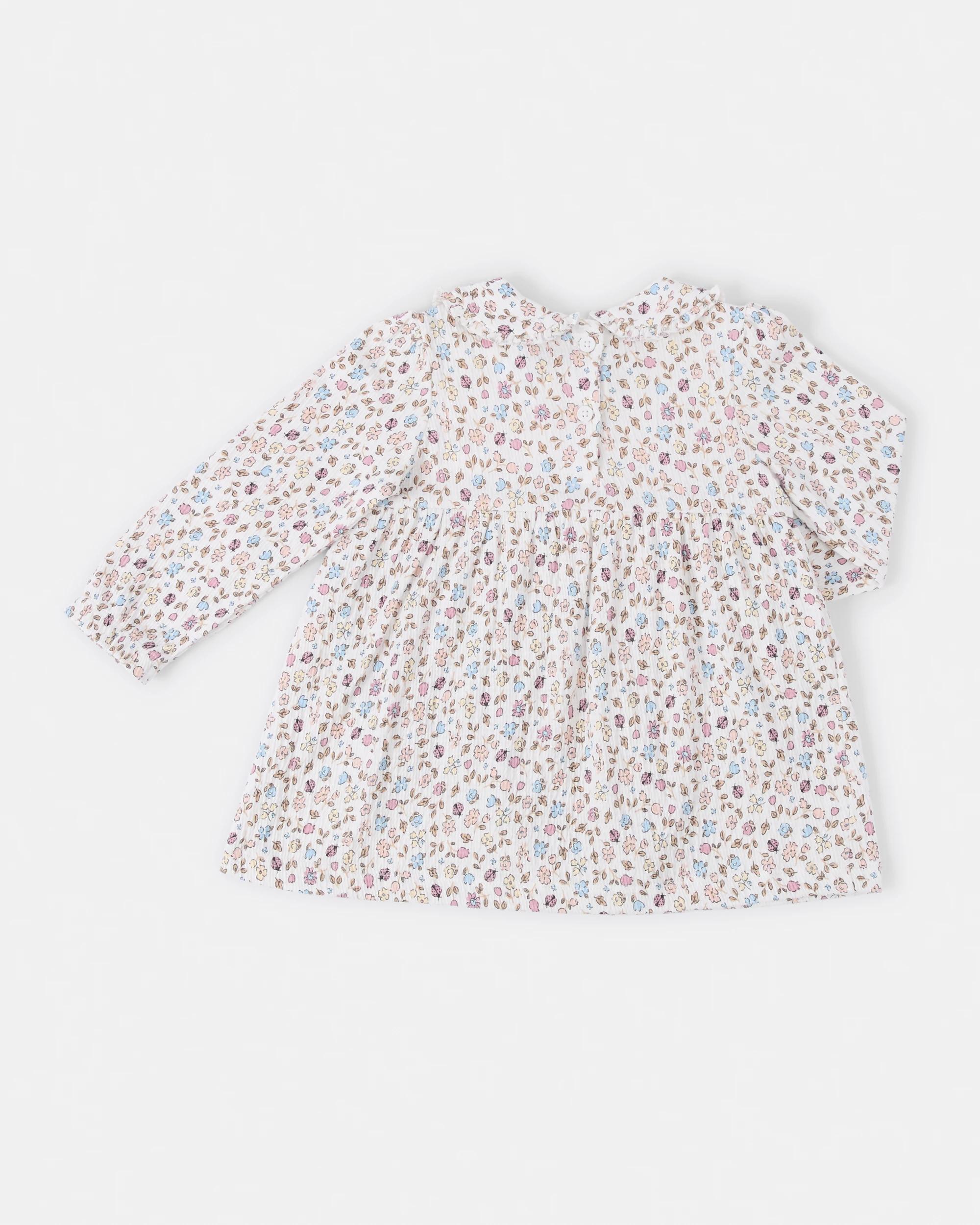 2 Long Sleeve Crinkle Bodysuit Dress Wht Ditsy, 2 of 4