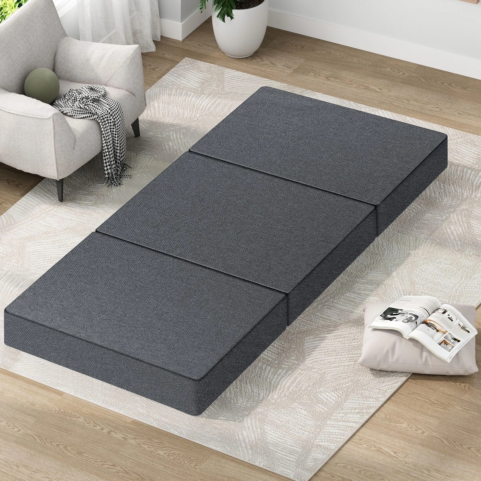 3 Starry Eucalypt Foldable Mattress Folding Foam Portable Linen 79x190CM - Grey, 3 of 4