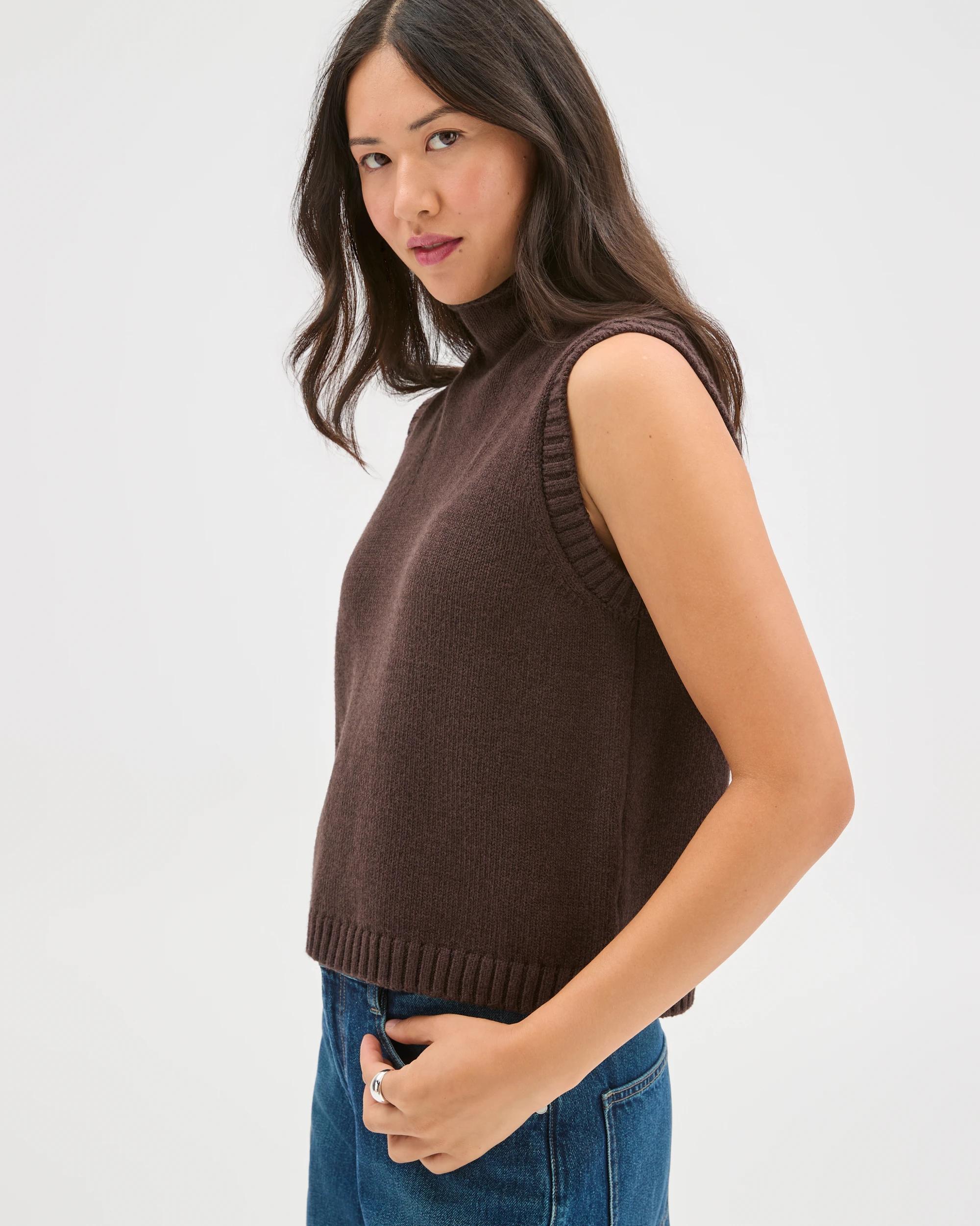 6 Target Woman Australian Cotton Blend High Neck Long Sleeveless Vest BRUNETTE, 6 of 8