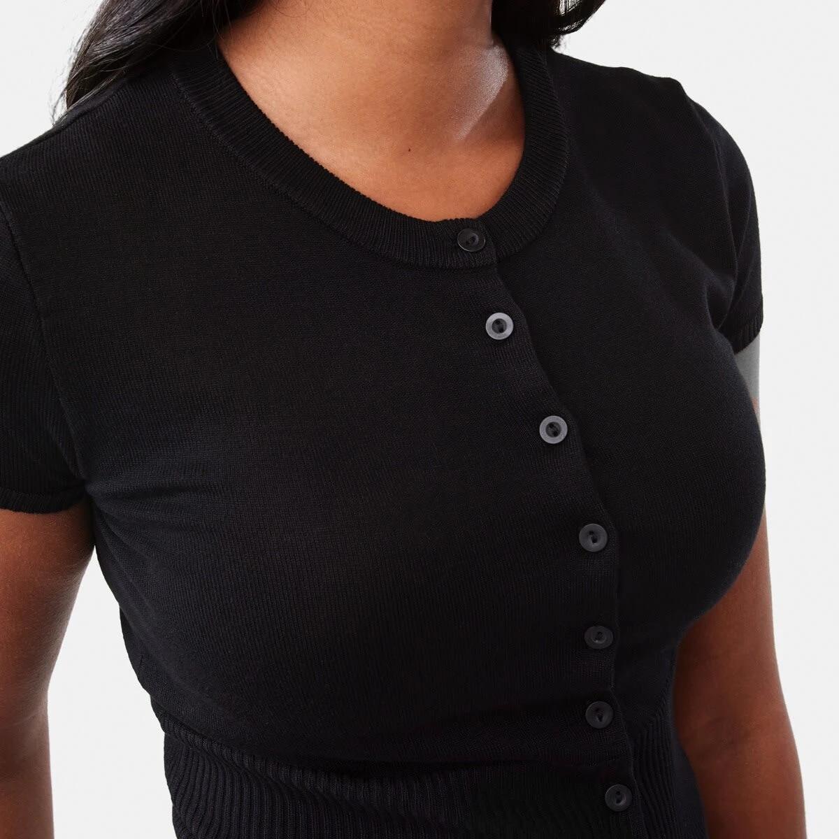 8 Short Sleeve Longline Button Up Top Black, 8 of 9