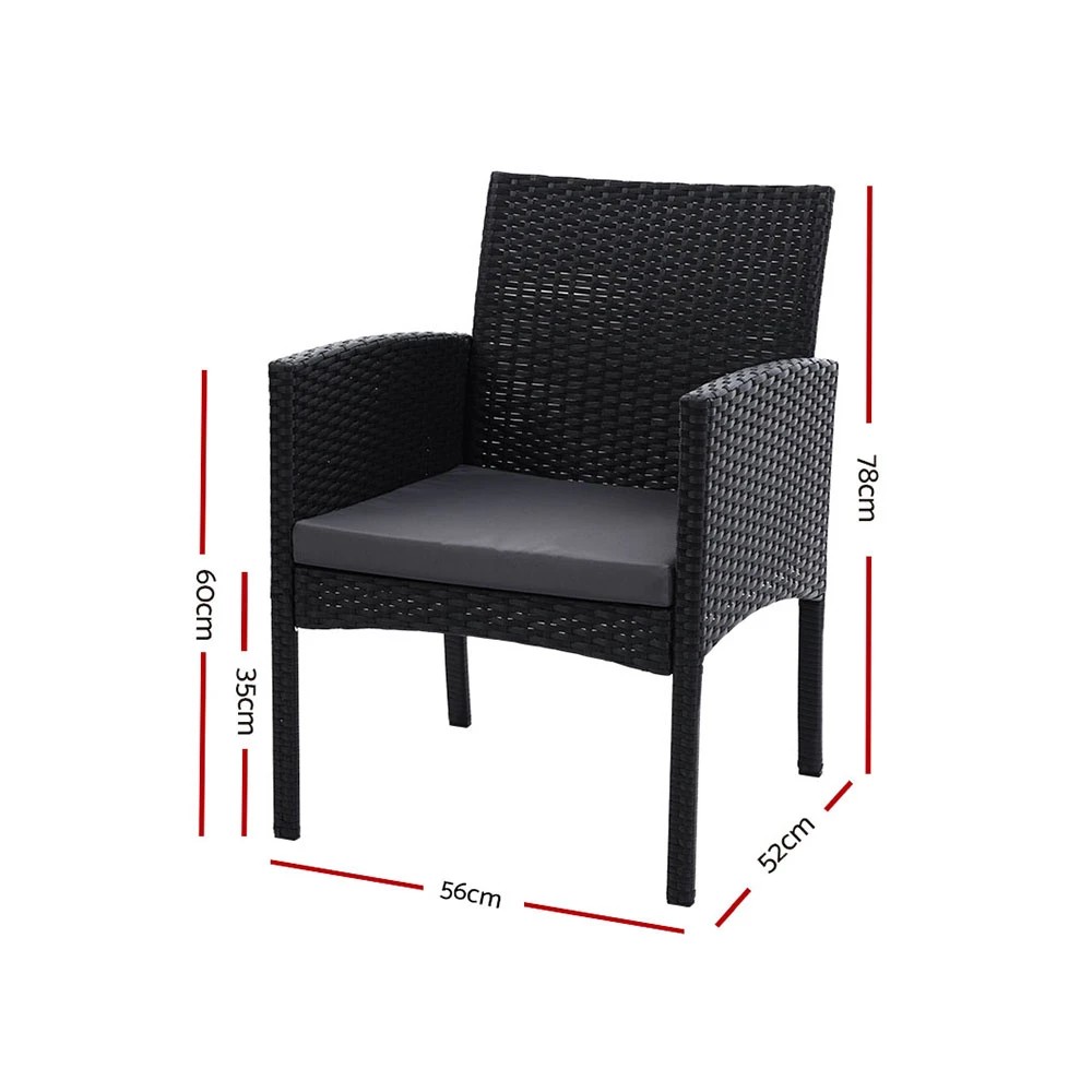 2 Gardeon 2PC Outdoor Dining Chairs Patio Furniture Rattan Lounge Chair XL - Black, 2 of 6