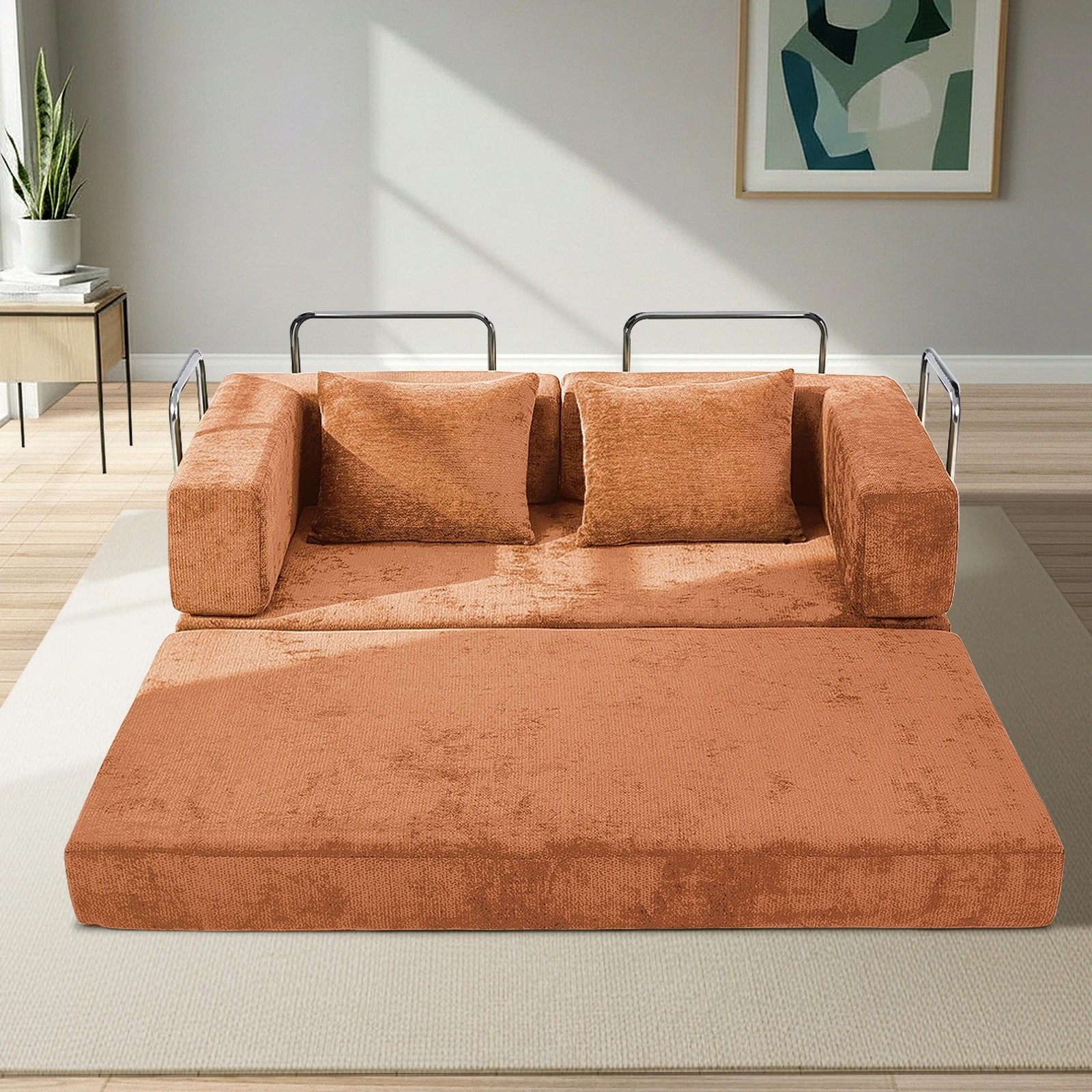 4 Oikiture 3 Seater Modular Convertible Sofa Bed Chenille Floor Couch - Brown, 4 of 9