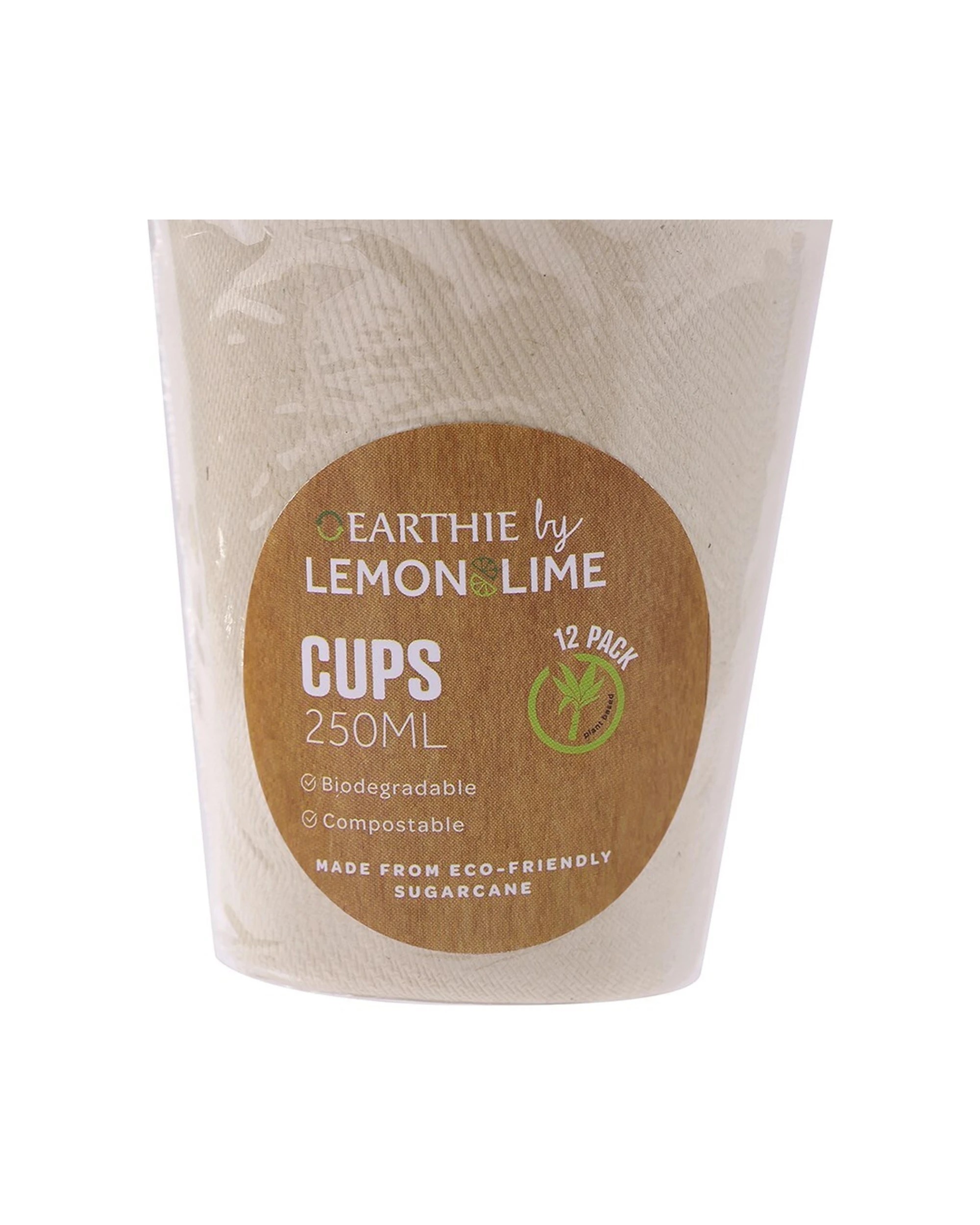 5 12pk Lemon & Lime Earthie Sugarcane Cups 250ml Nat Disposable/compostable Drink
 - Natural, 5 of 5