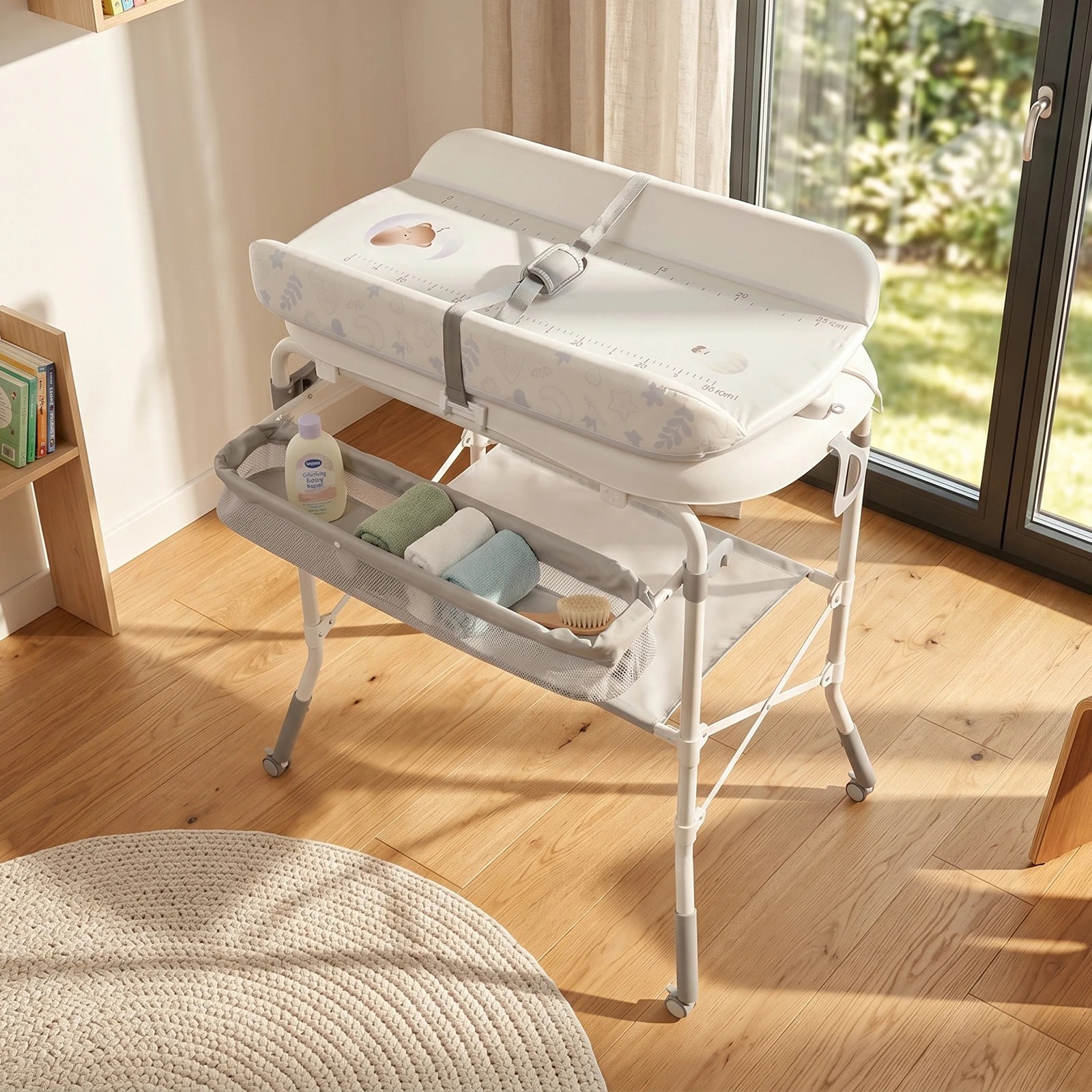 5 Advwin Foldable Baby Bathtub & Changing Table with Storage Rack & Side Basket - White, 5 of 7