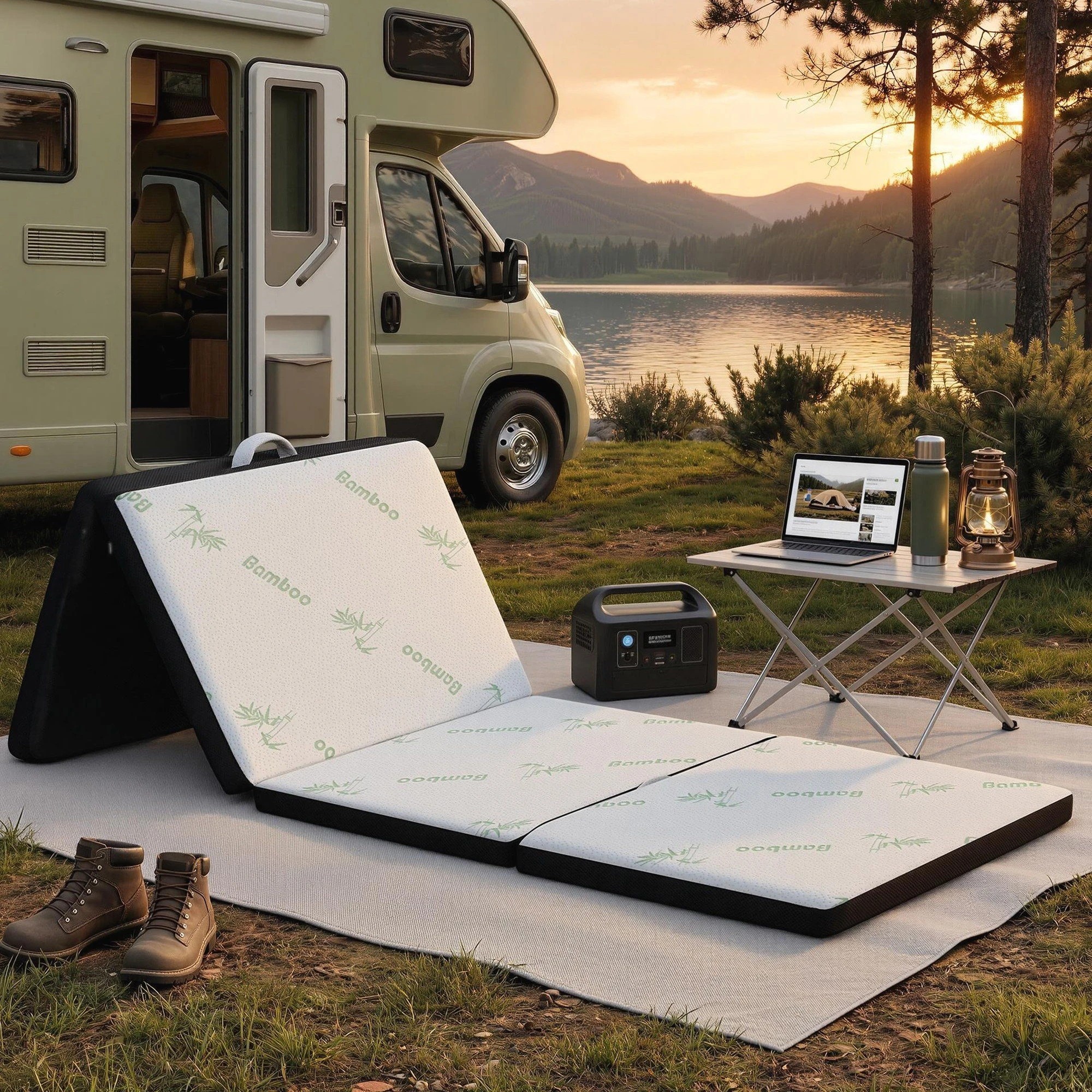 4 Giselle Bedding 4-Fold Folding Mattress 5cm Bamboo Foam Foldable Camping Bed Mat - Black, 4 of 4