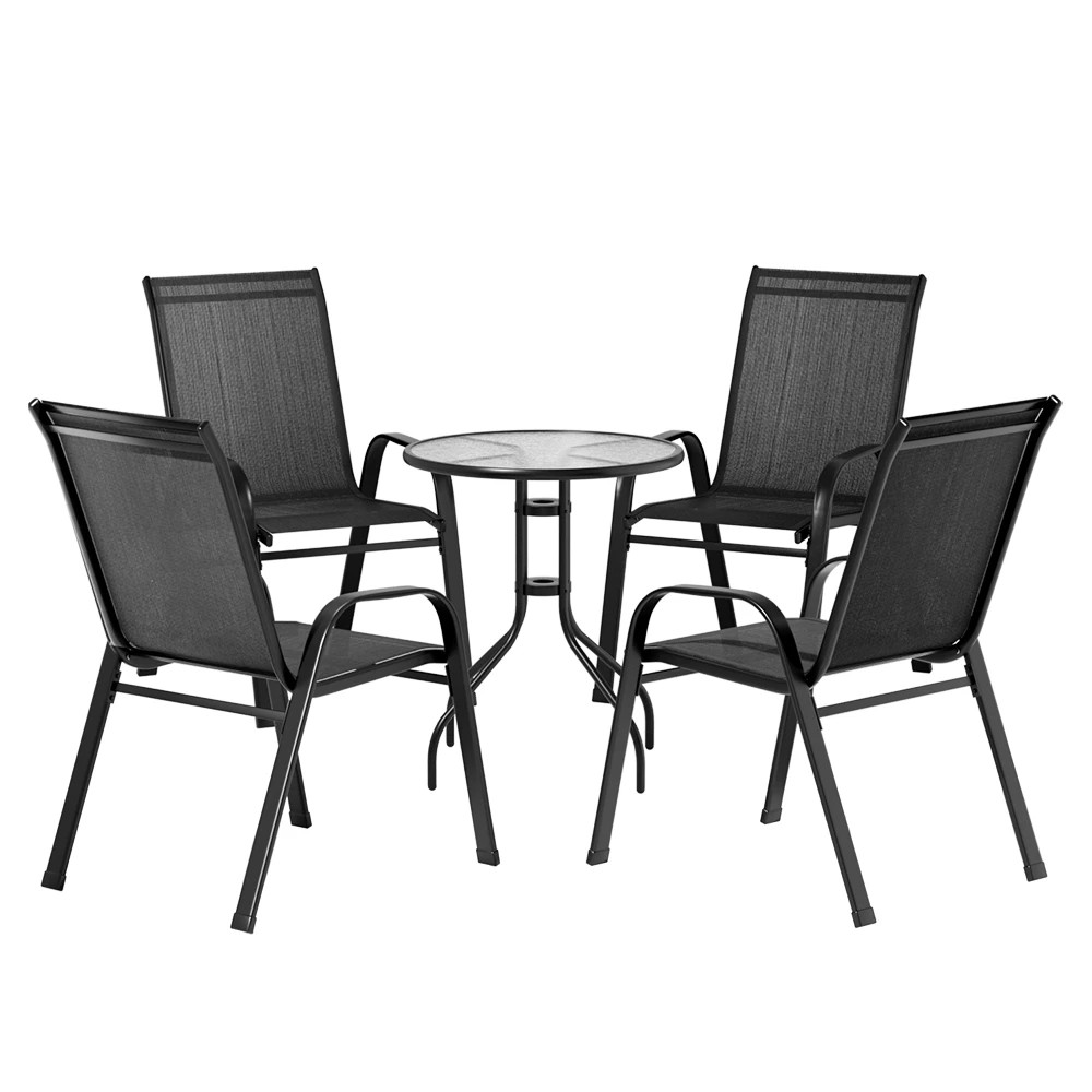 1 Gardeon 5PC Bistro Set Outdoor Table and Chairs Stackable Outdoor Furniture - Black, 1 of 5