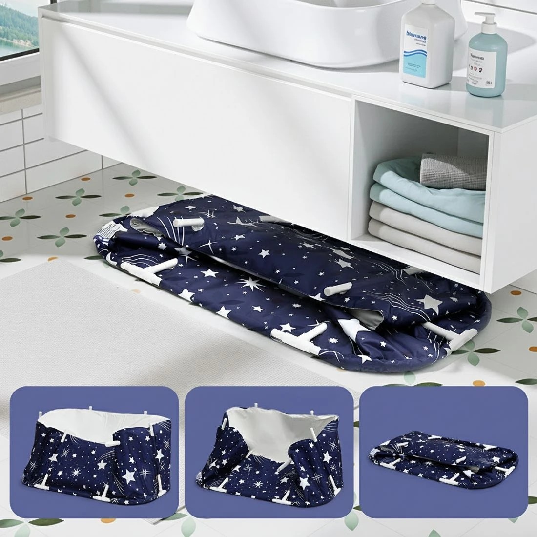 4 Weisshorn Foldable Bathtub PVC SPA Bucket Inflatable Cushion 114x62cm Star - Blue, 4 of 4