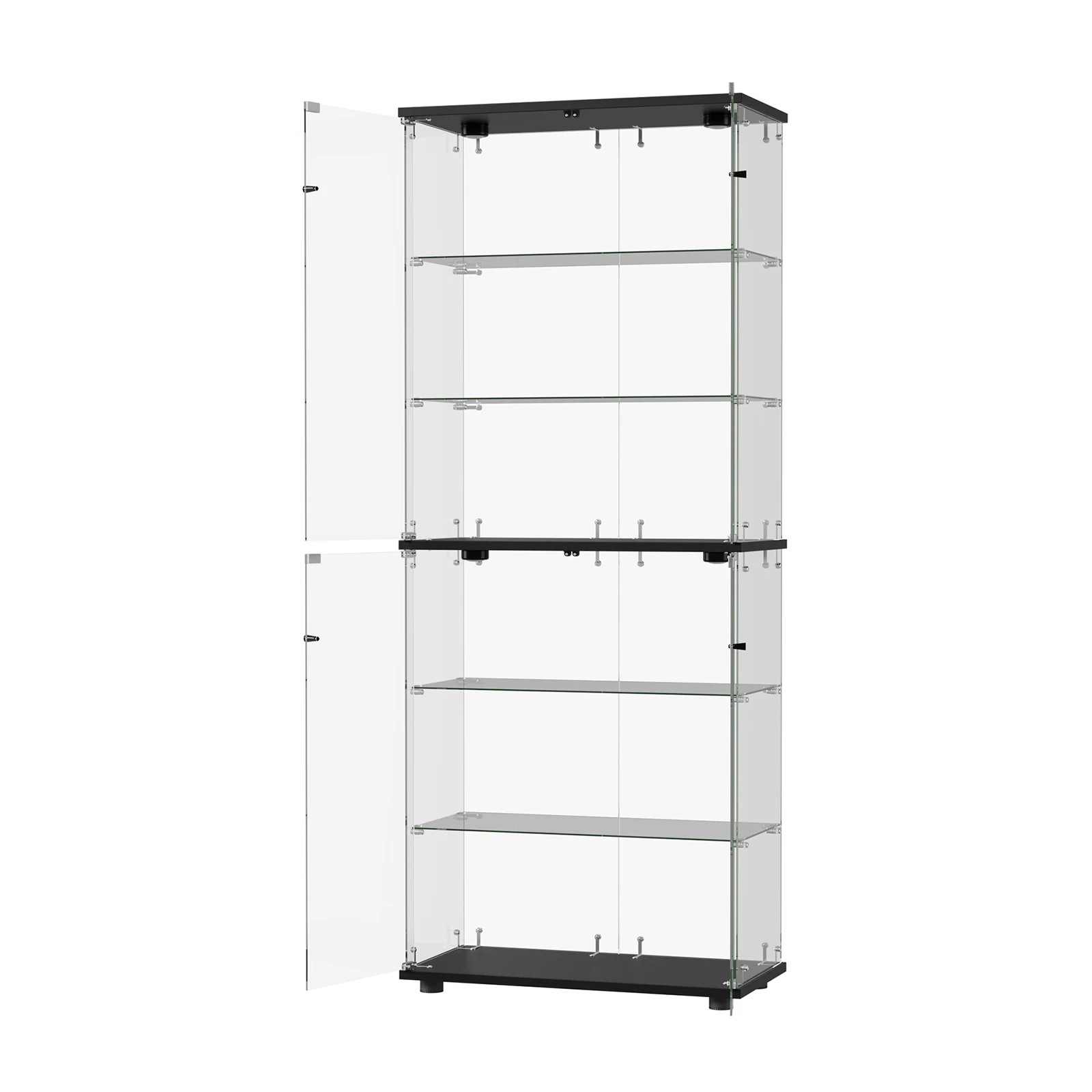 7 Oikiture Glass Display Cabinet 6-Tier LED Light Bookcase With 2 Doors - Black, 7 of 9