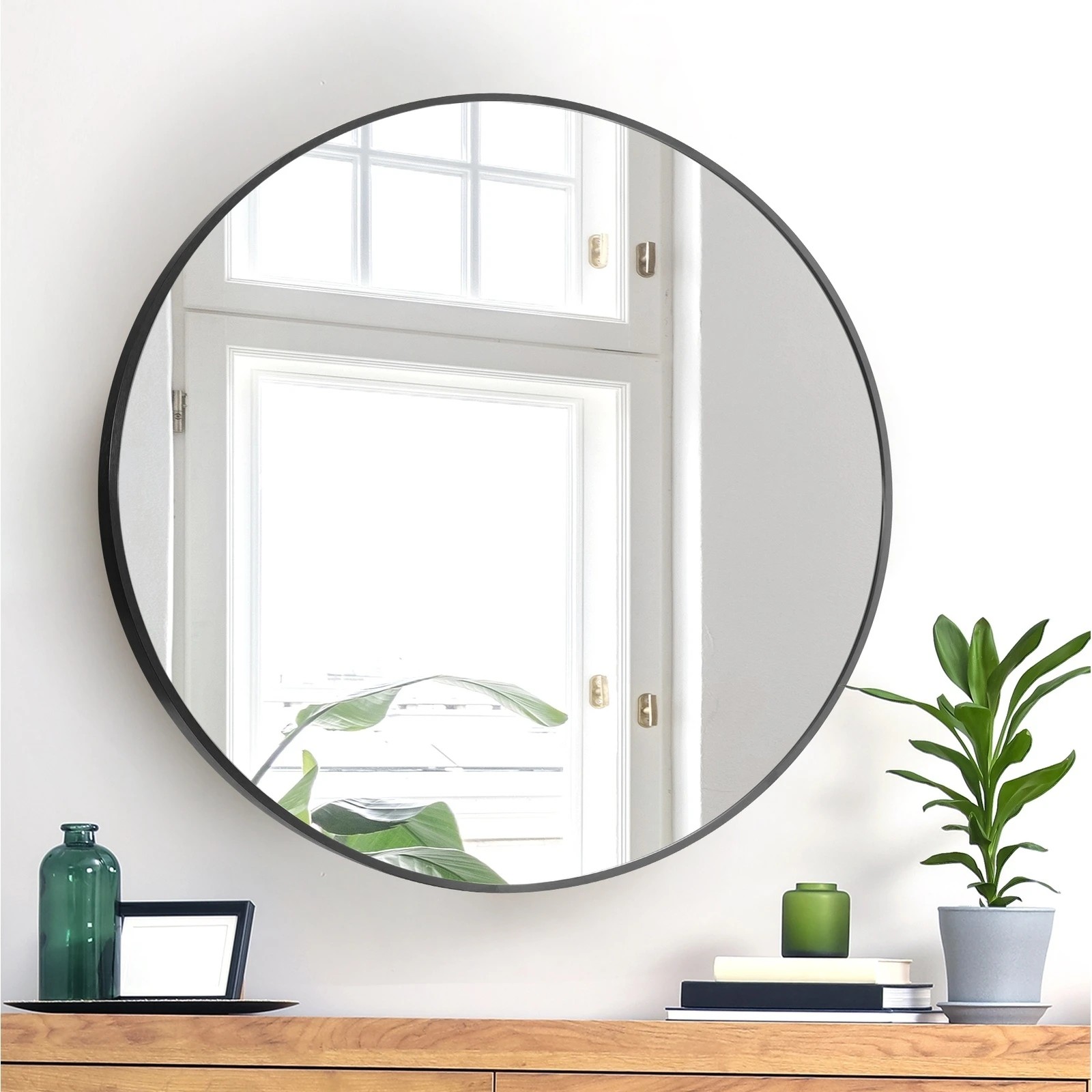 3 Oikiture Wall Mirrors Round 70cm Makeup Mirror Vanity Home Decor Bedroom
 - Black, 3 of 9