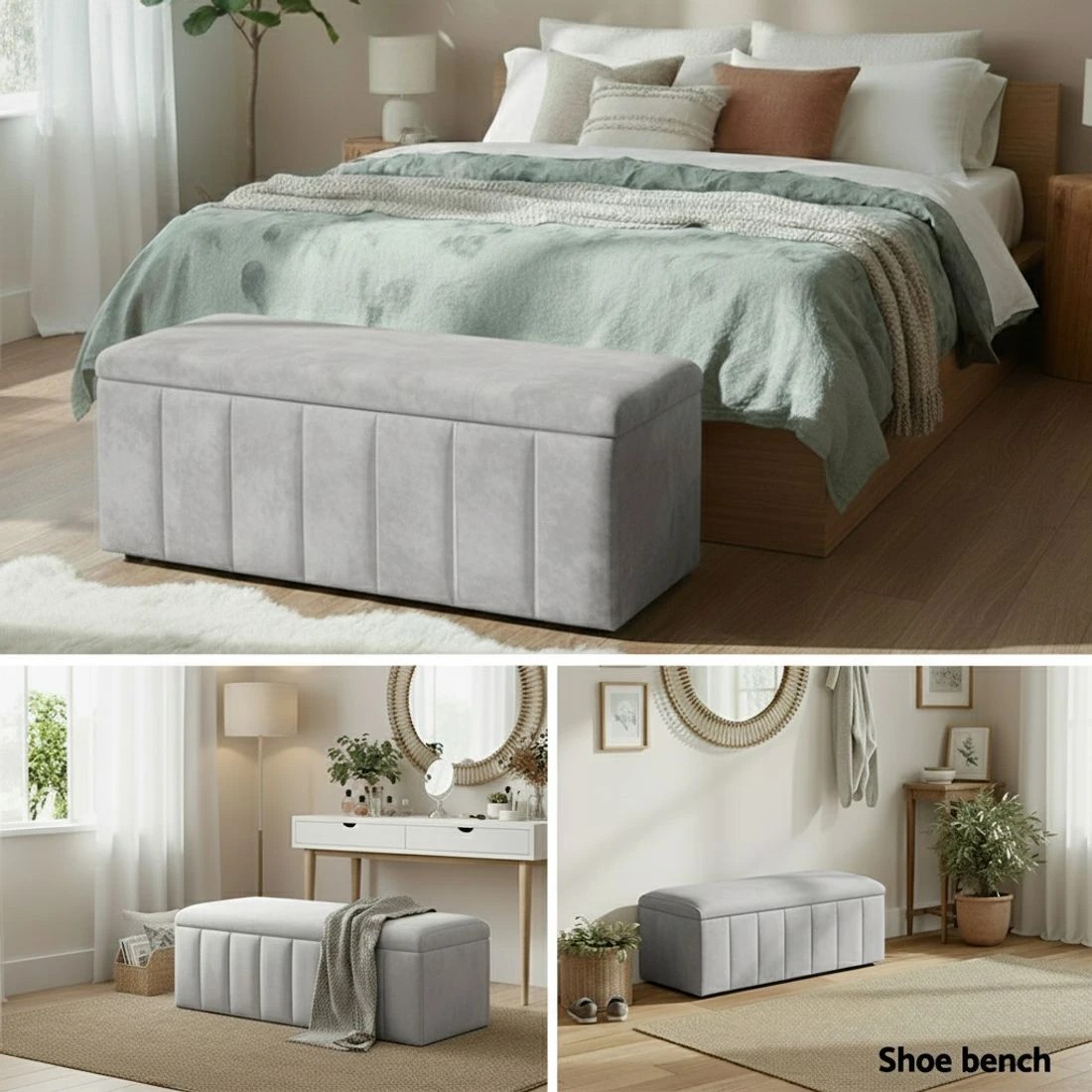 6 Artiss Storage Ottoman Blanket Box Velvet  103cm - Grey, 6 of 6