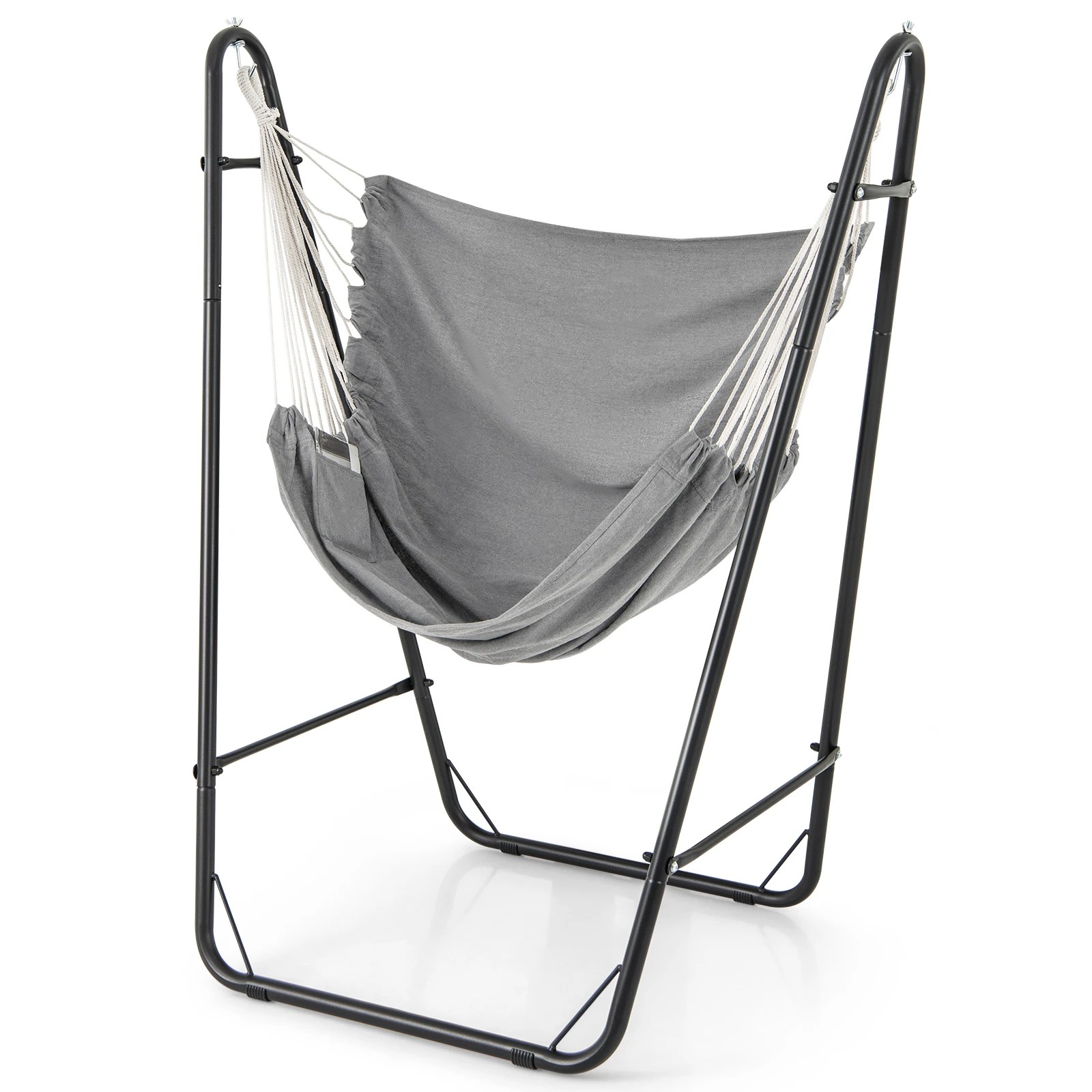 1 Costway Metal Hammock Chair w/Stand Indoor Outdoor Hanging Swing Chair - Grey, 1 of 1