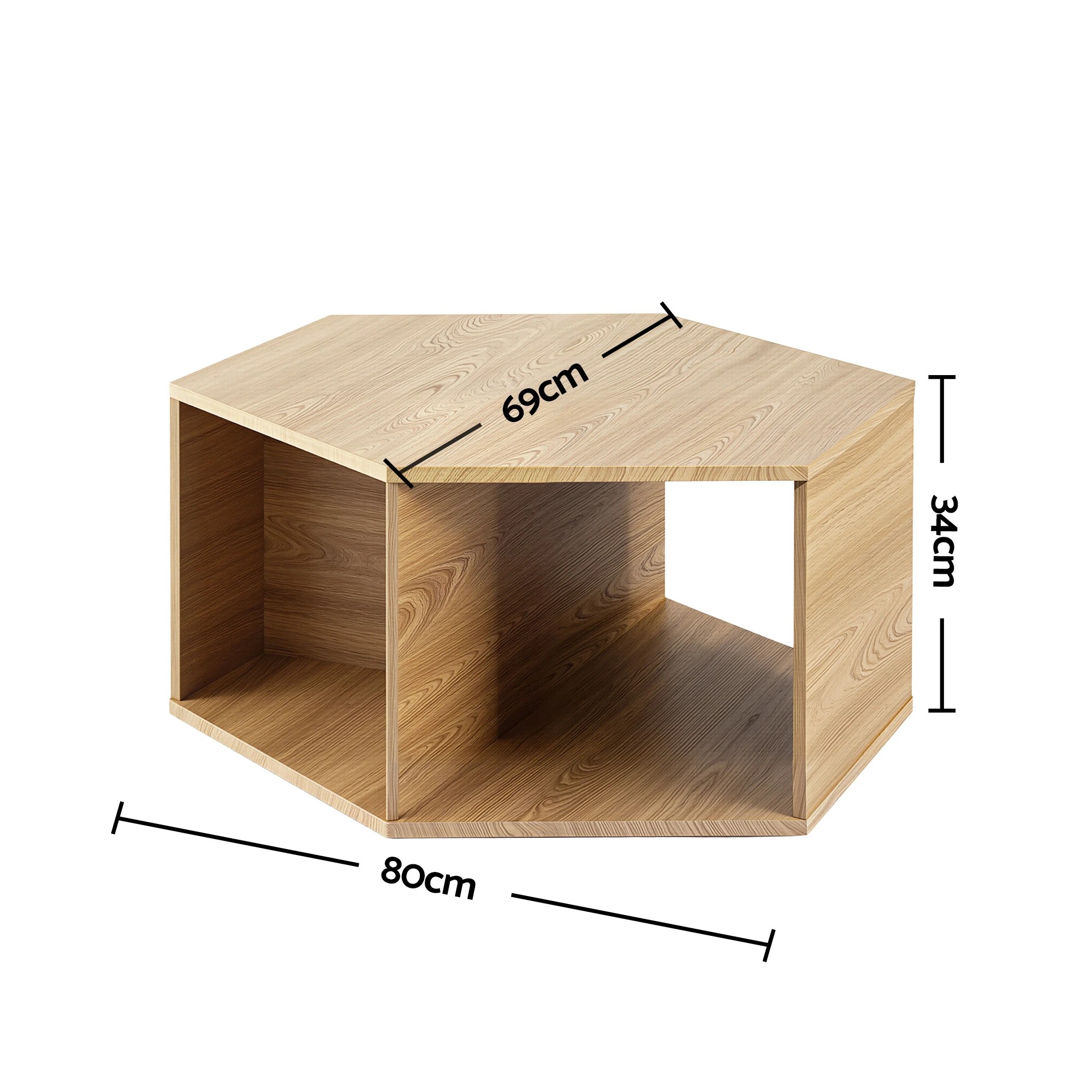 3 Artiss Coffee Table Hexagonal Center Table with Open Storage 2-Way Display Side Table Wood - Natural, 3 of 7