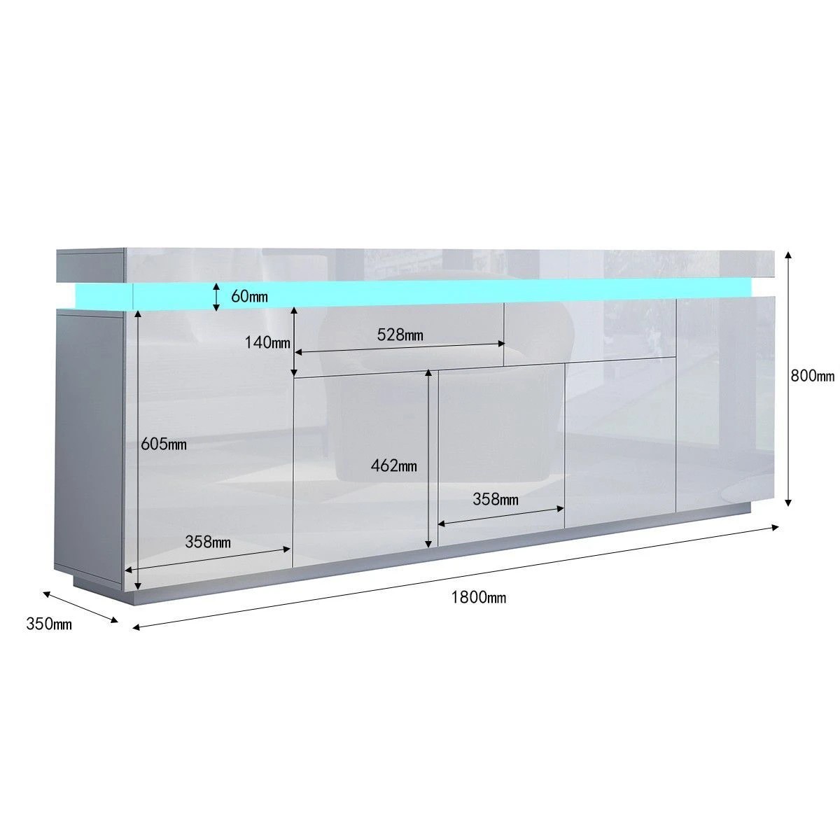 7 AUSWAY 180cm Wood Sideboard Cabinet 5 Doors Storage Buffet Table, 7 of 7