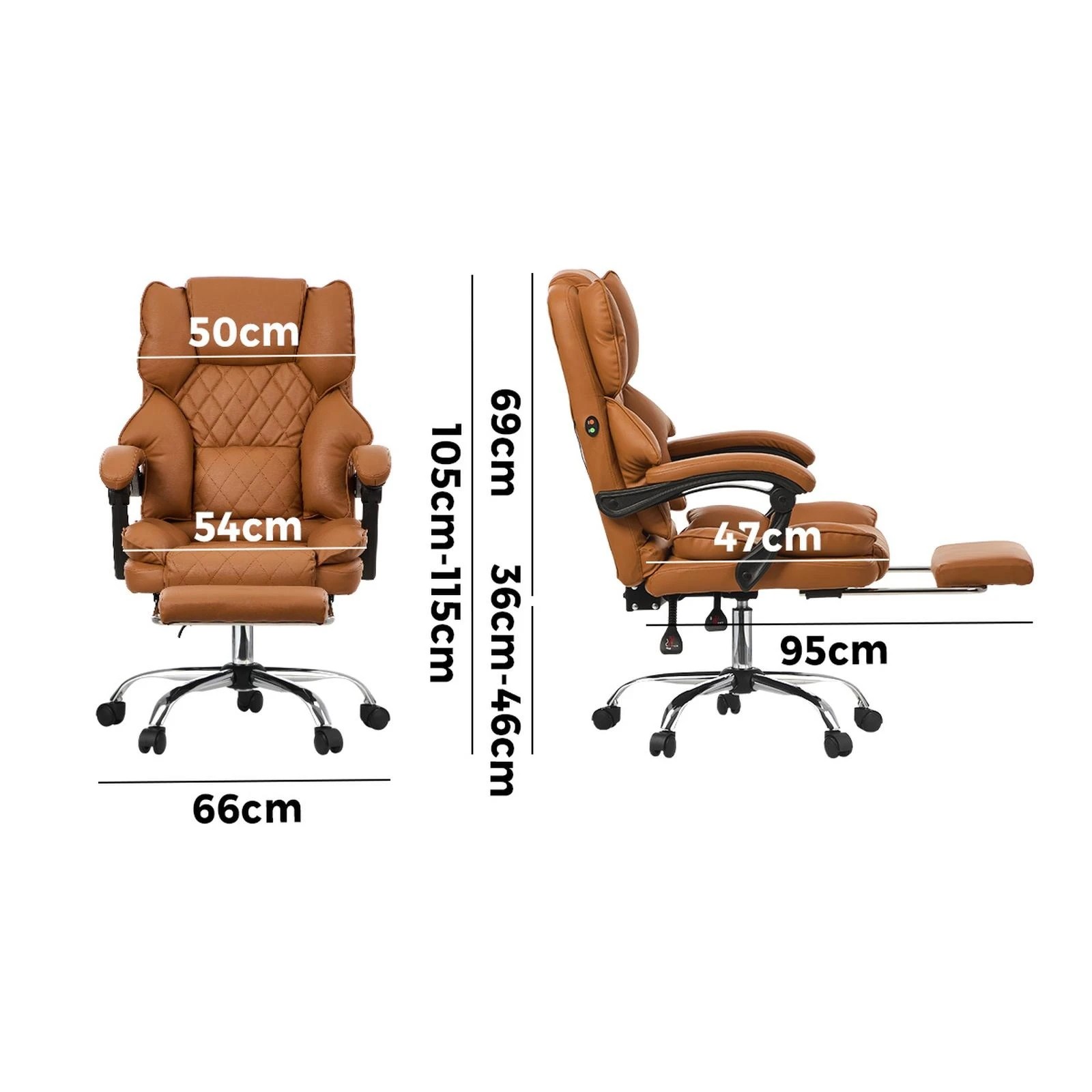 2 Oikiture Massage Office Chair Recliner Racing Computer Chairs PU Footrest - Brown, 2 of 7