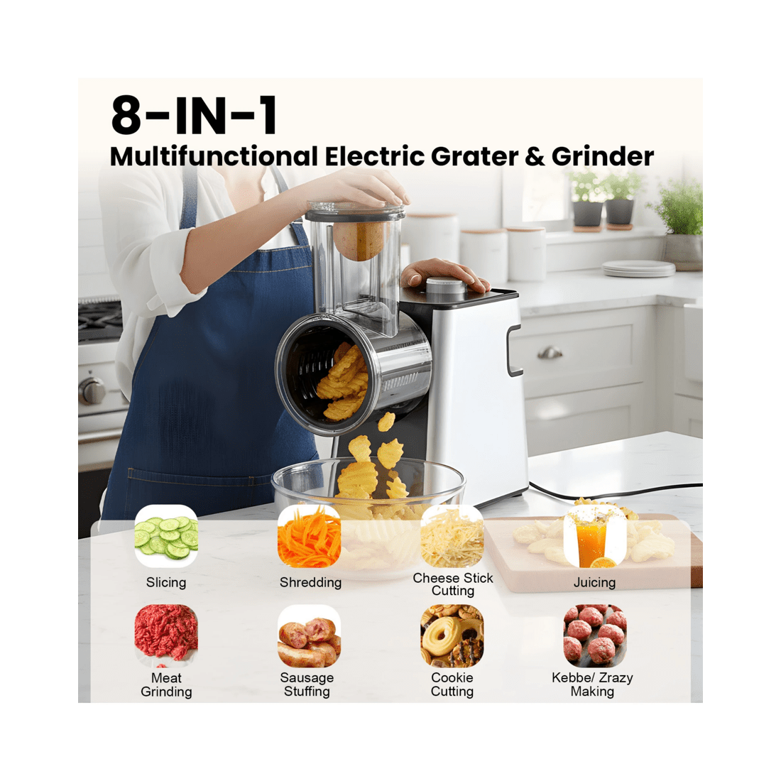 2 Advwin 8-IN-1 Electric Multi Food Processor, Cheese Grater, Meat Grinder Veges Slicer Shredder Sausage Stuffer, 2 of 8
