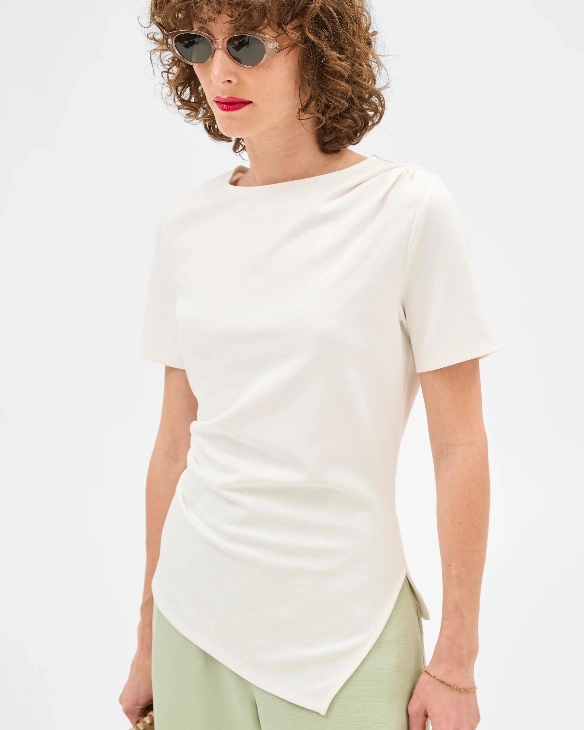 4 Gathered Ponte Top - Preview CLOUD DANCER, 4 of 5