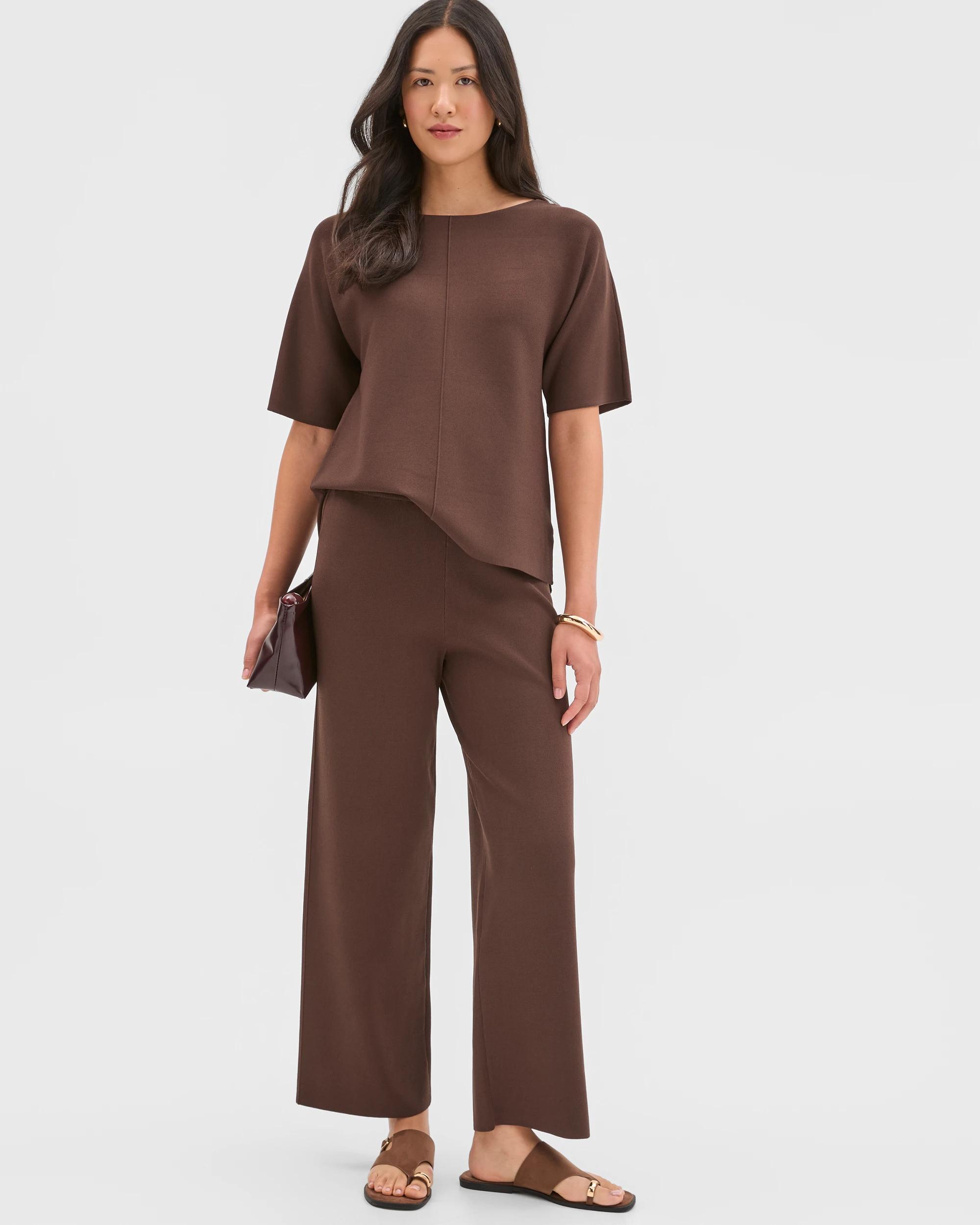 3 Preview Crepe Knit Straight Leg Pants GANACHE, 3 of 6