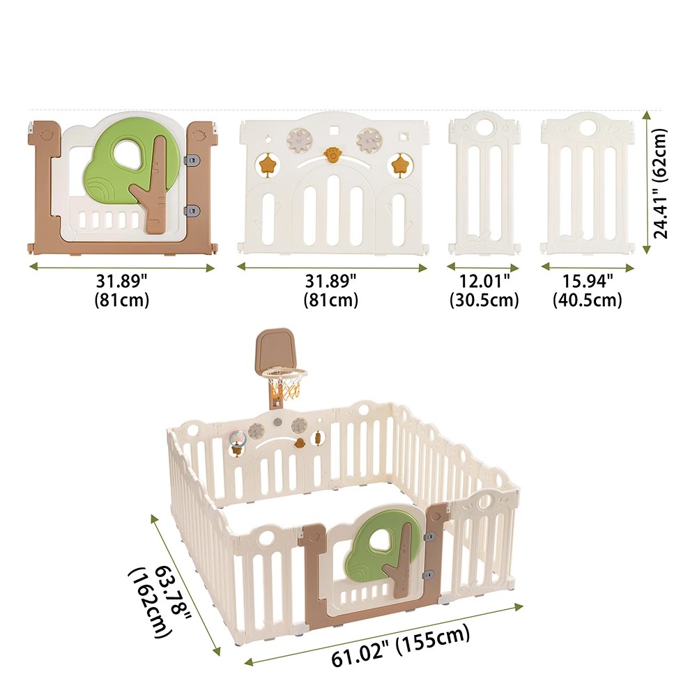 2 Playpals Kids Playpen 14 Panels Foldable Toddler Fence with Basketball Hoop - Multi, 2 of 3