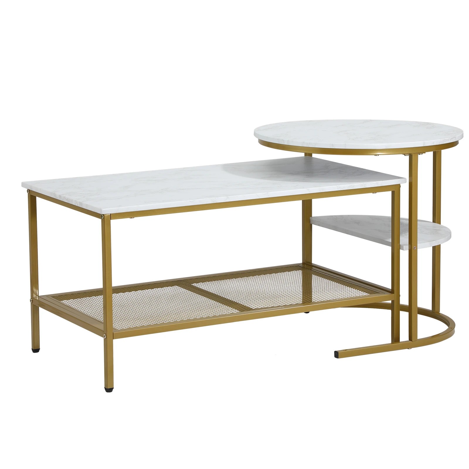 1 Oikiture Nesting Coffee Table Set Of 2 Side End Table Faux Marble Top
 - Multi, 1 of 10