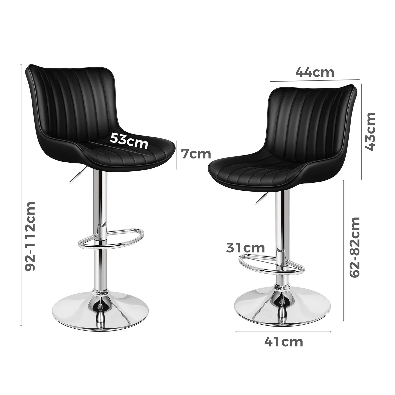 8 Alfordson 4x Bar Stools Gas Lift Leather Bar Chairs Kitchen Swivel Brad - Black, 8 of 9