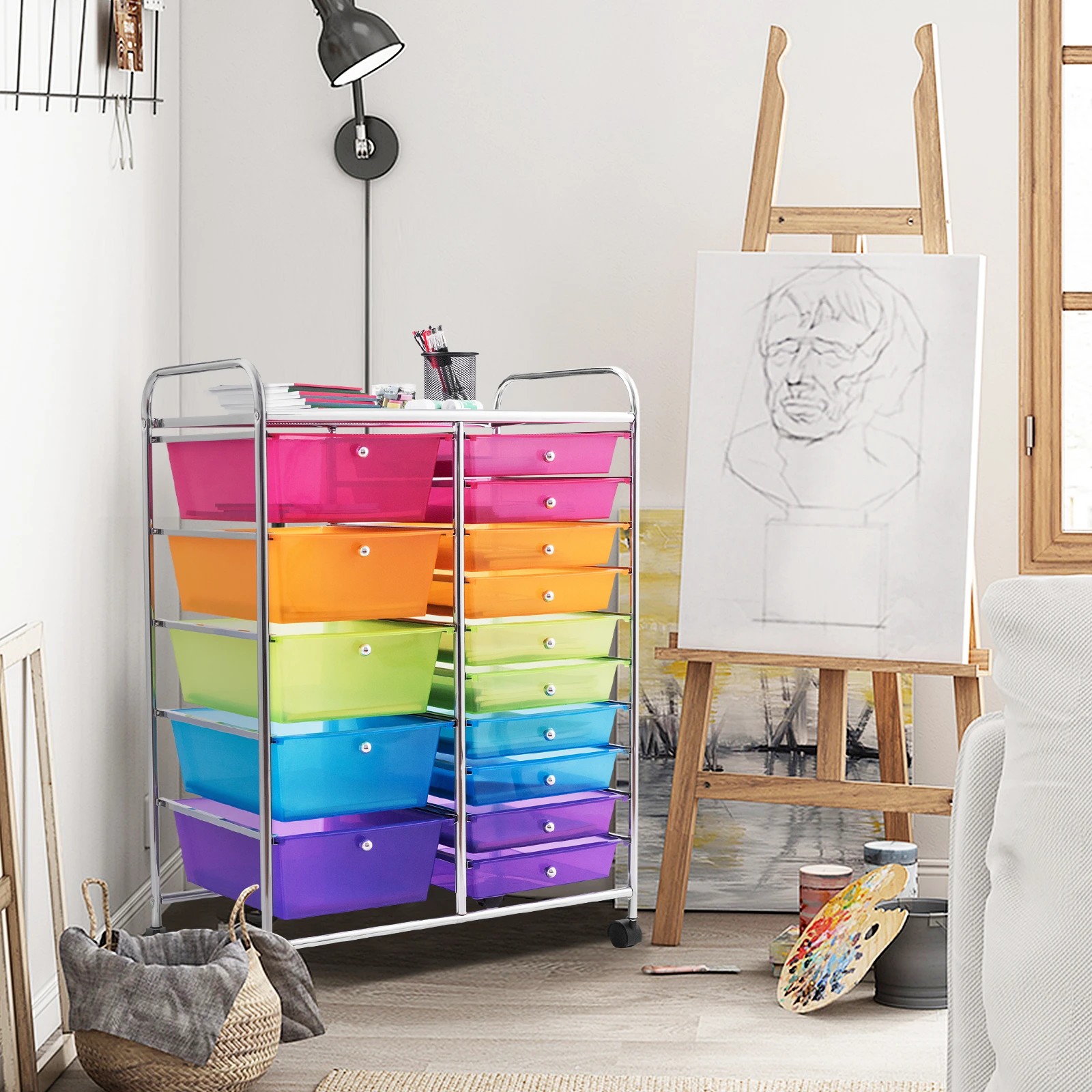 7 Costway 15 Drawers Rolling Storage Cart Mobile Utility Trolley -  Rainbow, 7 of 8