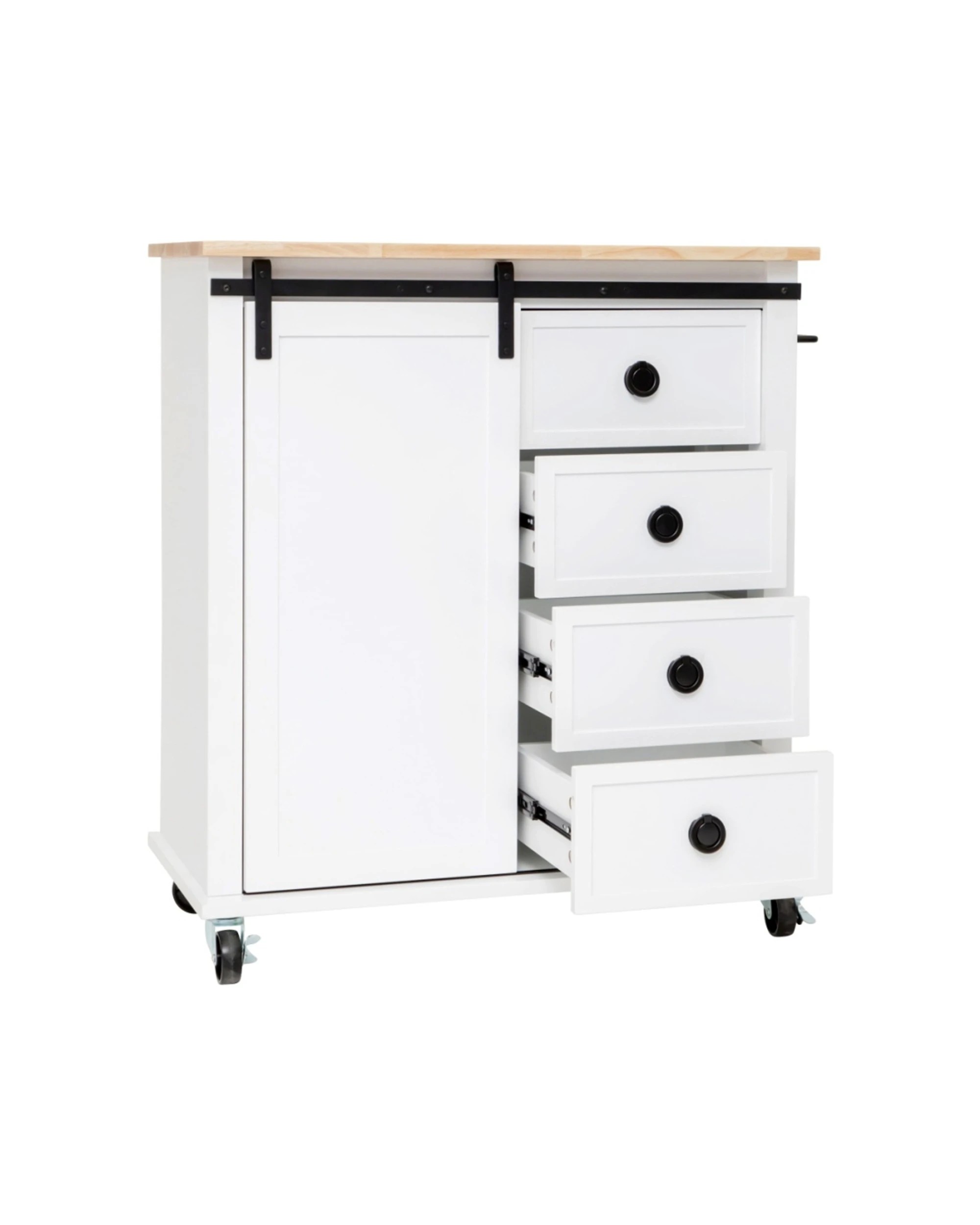 3 Alpine Bay South Hampton Kitchen Trolley 4 Drawer 1 Sliding Barn Door - White, 3 of 9