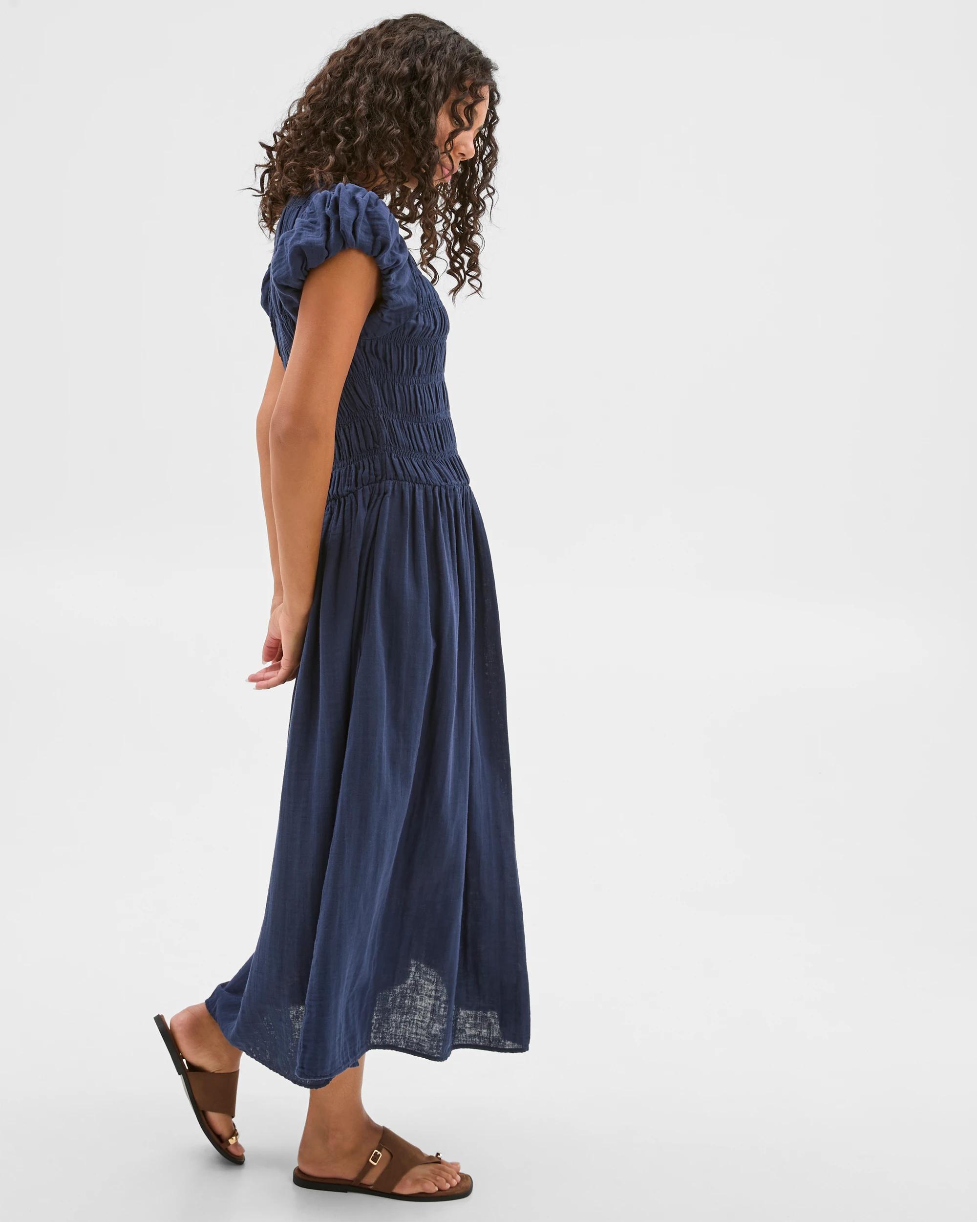 7 Target Australian Cotton Double Cloth Shirred Dress NAVY BLUE, 7 of 7