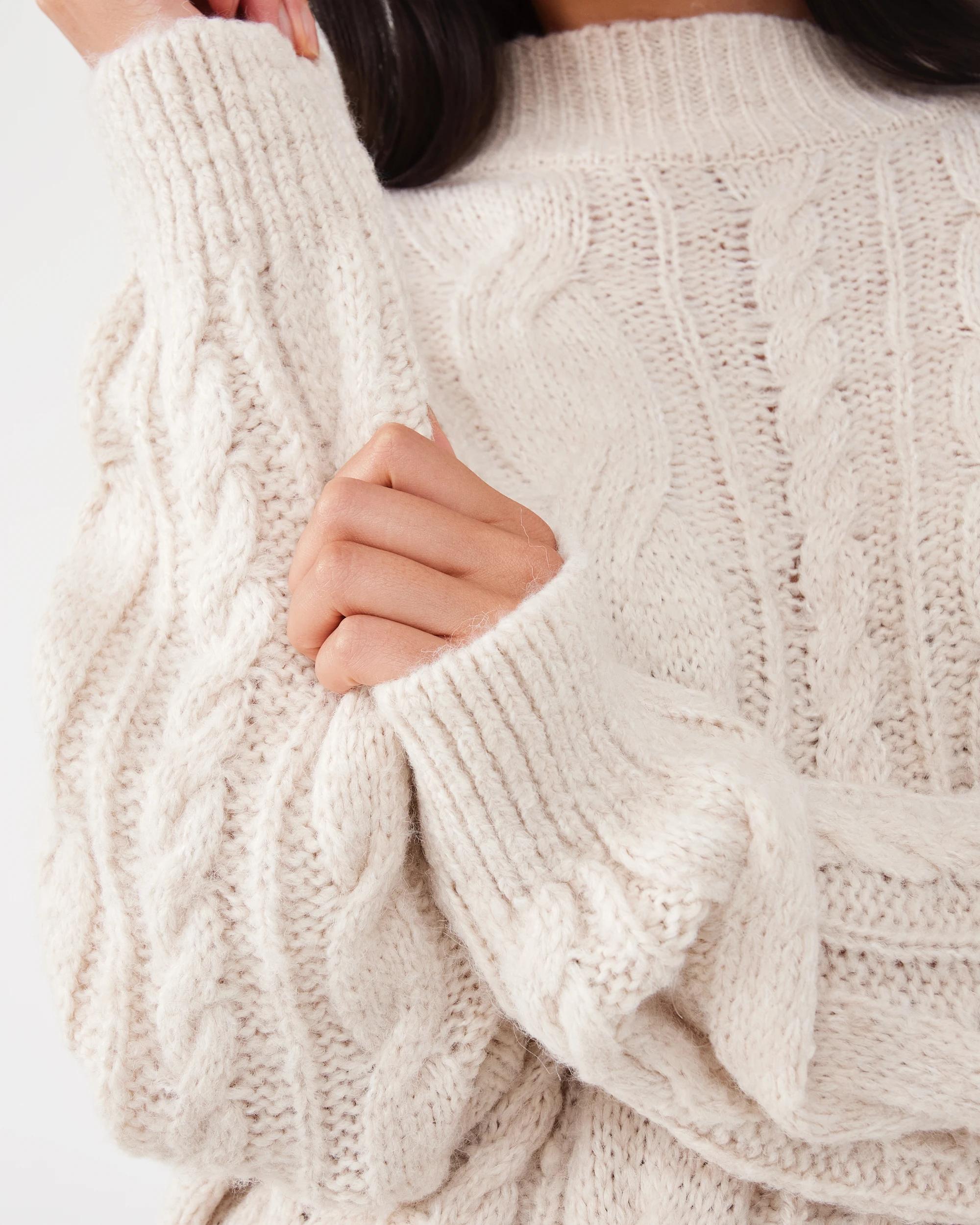 6 Cable Funnel Neck Jumper Loml Marle, 6 of 8