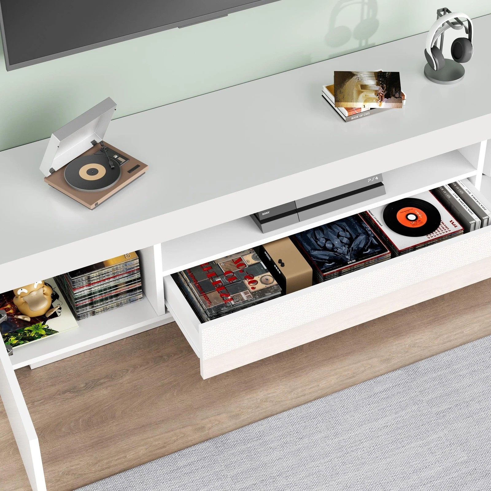 8 Alfordson Entertainment Unit 180cm TV Cabinet Stand LED Light Gloss - White, 8 of 10