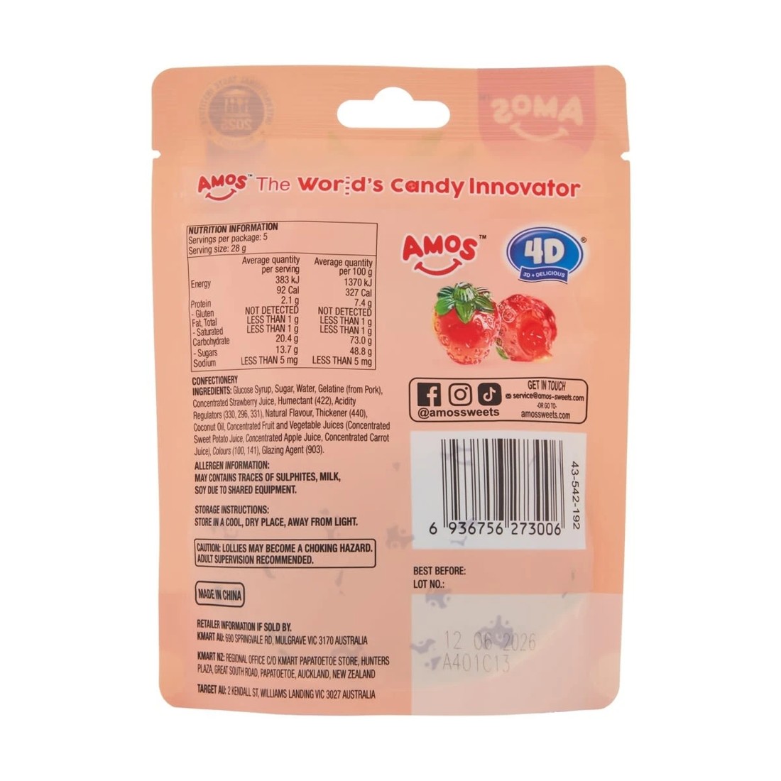 3 Amos 4D Strawberry Burst Fruit Gummy 140g, 3 of 3
