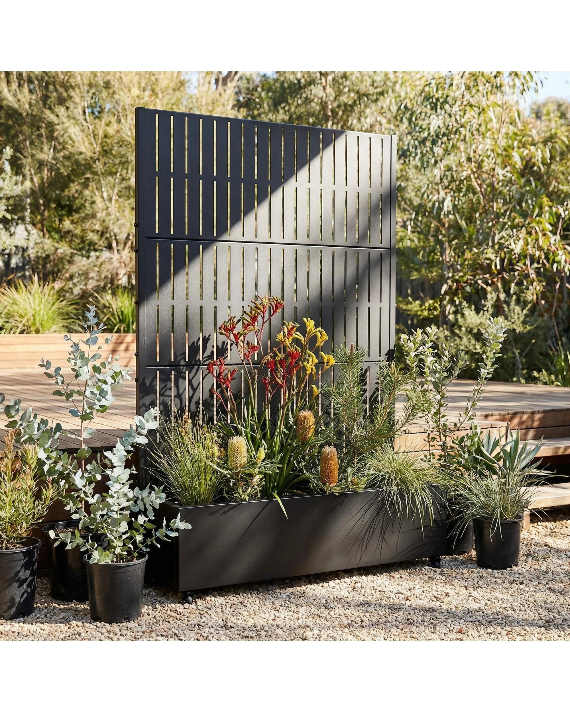 OAKORY 180cm Metal Planter Box with Privacy Screen and Lockable Wheels ...