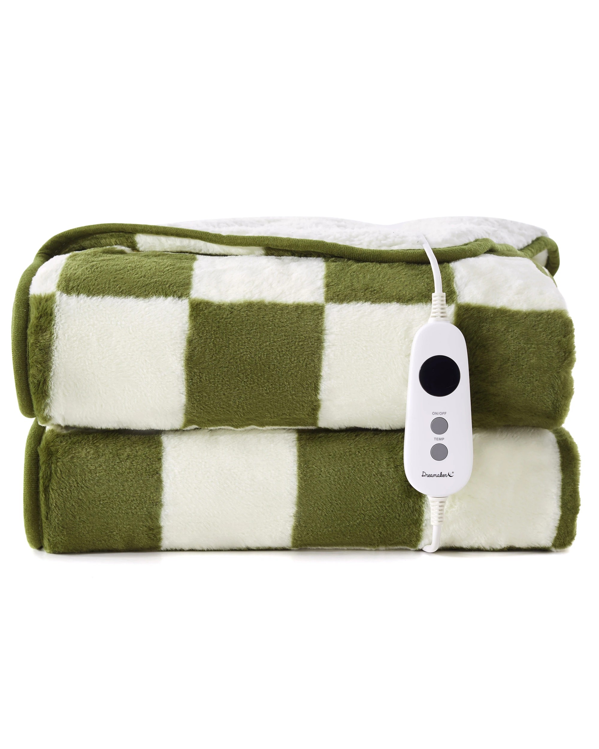 2 Dreamaker Axia Checkered Plush Heated Throw 180x200cm - Olive and Cream, 2 of 10