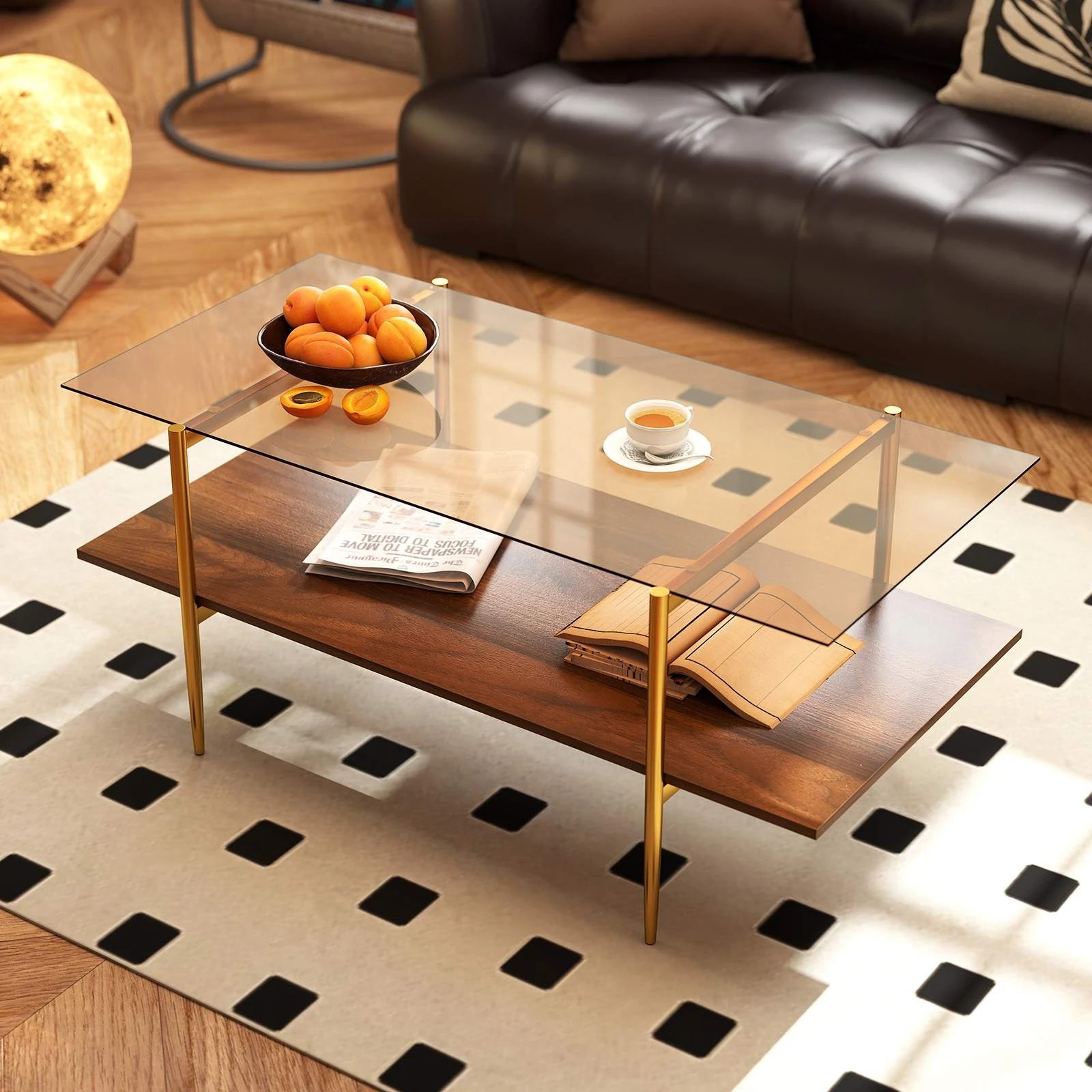 3 Costway 2-Tier Tempered Glass Coffee Table Rectangle Center Table, 3 of 5