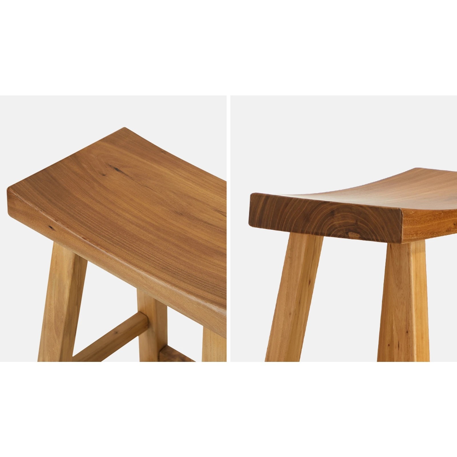 6 Oikiture Wooden Stool Elm Wood Kitchen Dining Stool Café Seat Timber - Natural, 6 of 9